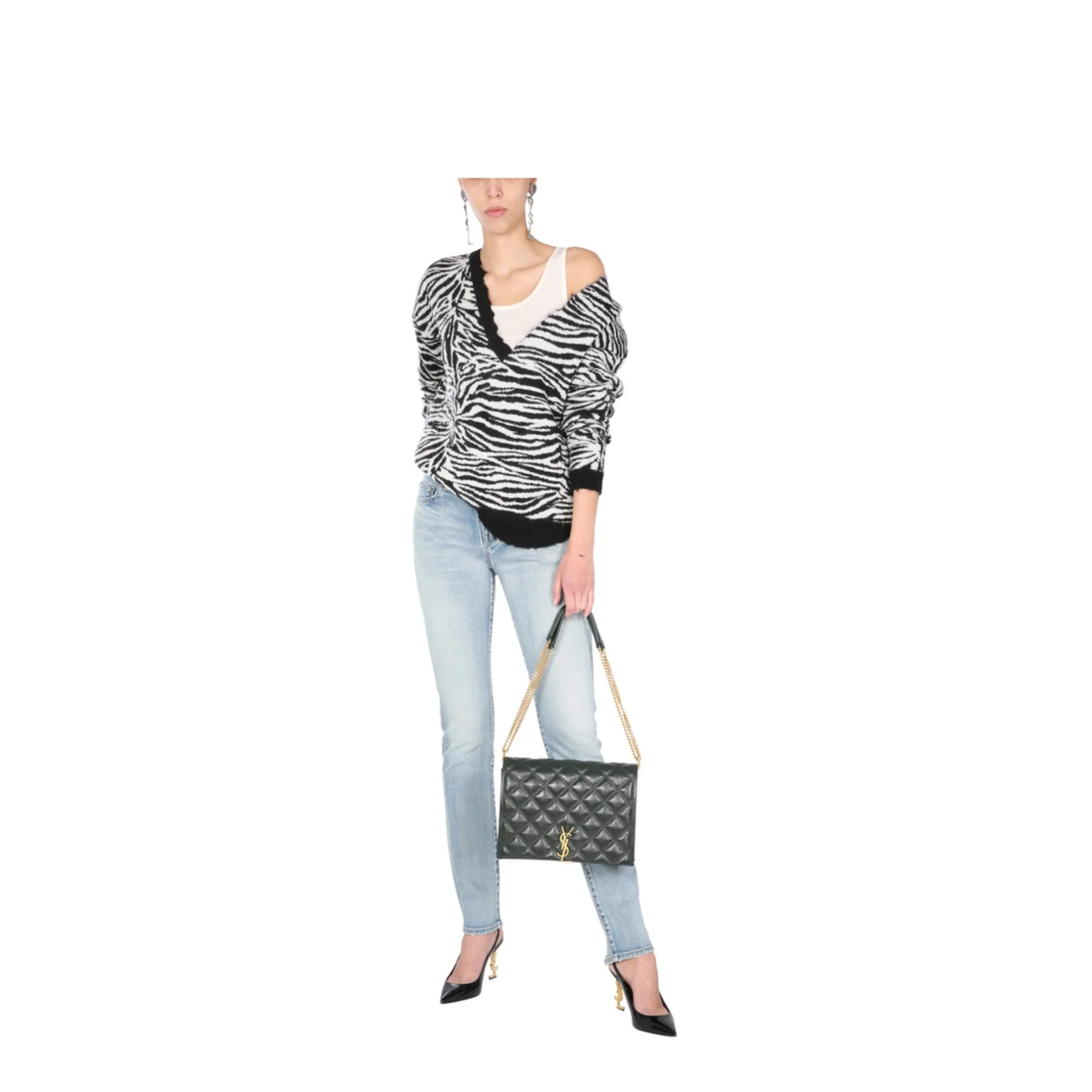 Black White Wool Mohair Blend Zebra-Pattern Ripped Jumper - Image 2