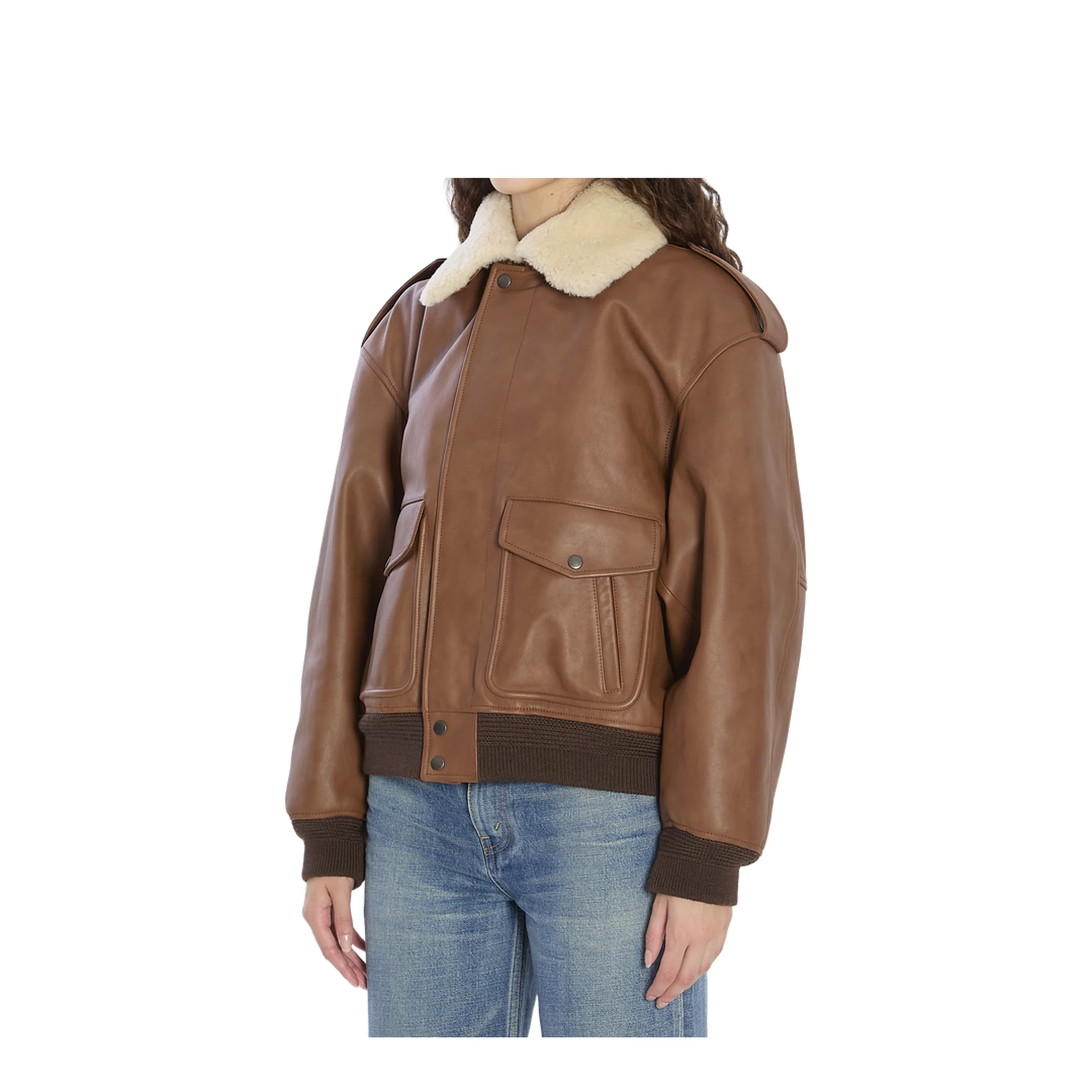Bomber Jacket in Hammered Leather and Shearling - Image 2