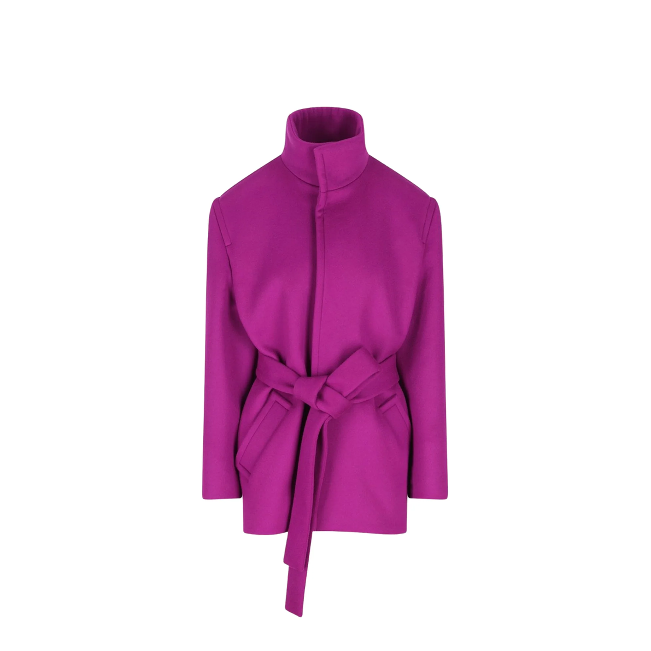Boxy Belted Coat in Wool in Purple - Image 5