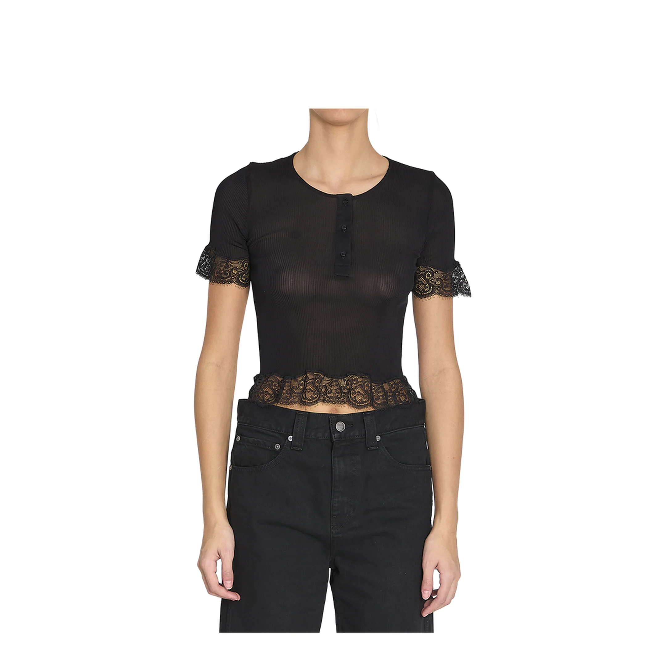 Silk Jersey and Lace T-Shirt