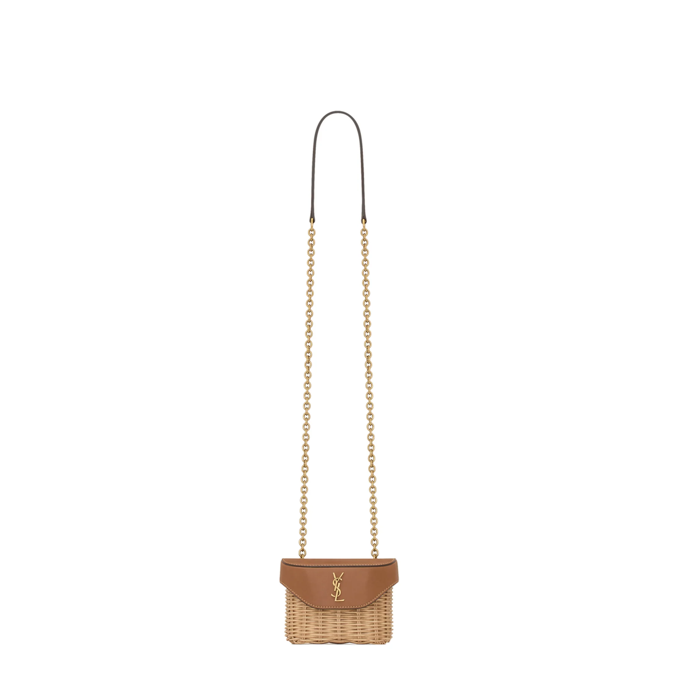 Two-tone Wicker and Leather Mini Box June Crossbody