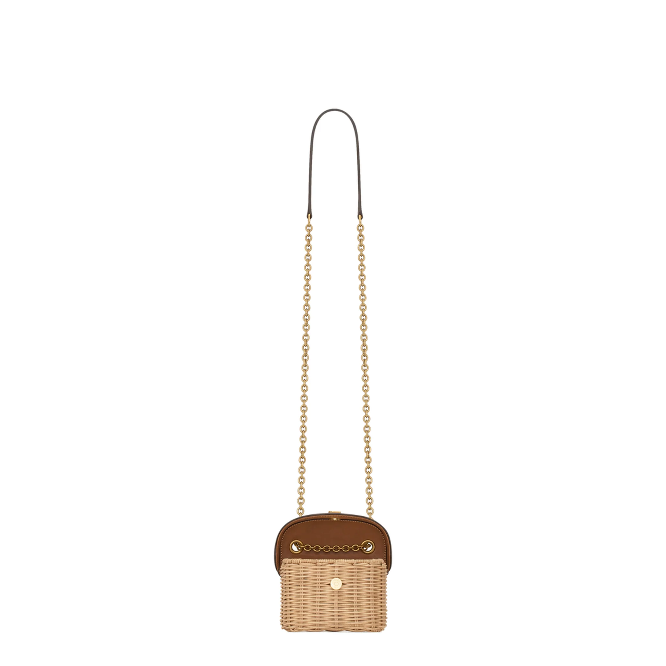 Two-tone Wicker and Leather Mini Box June Crossbody - Image 4