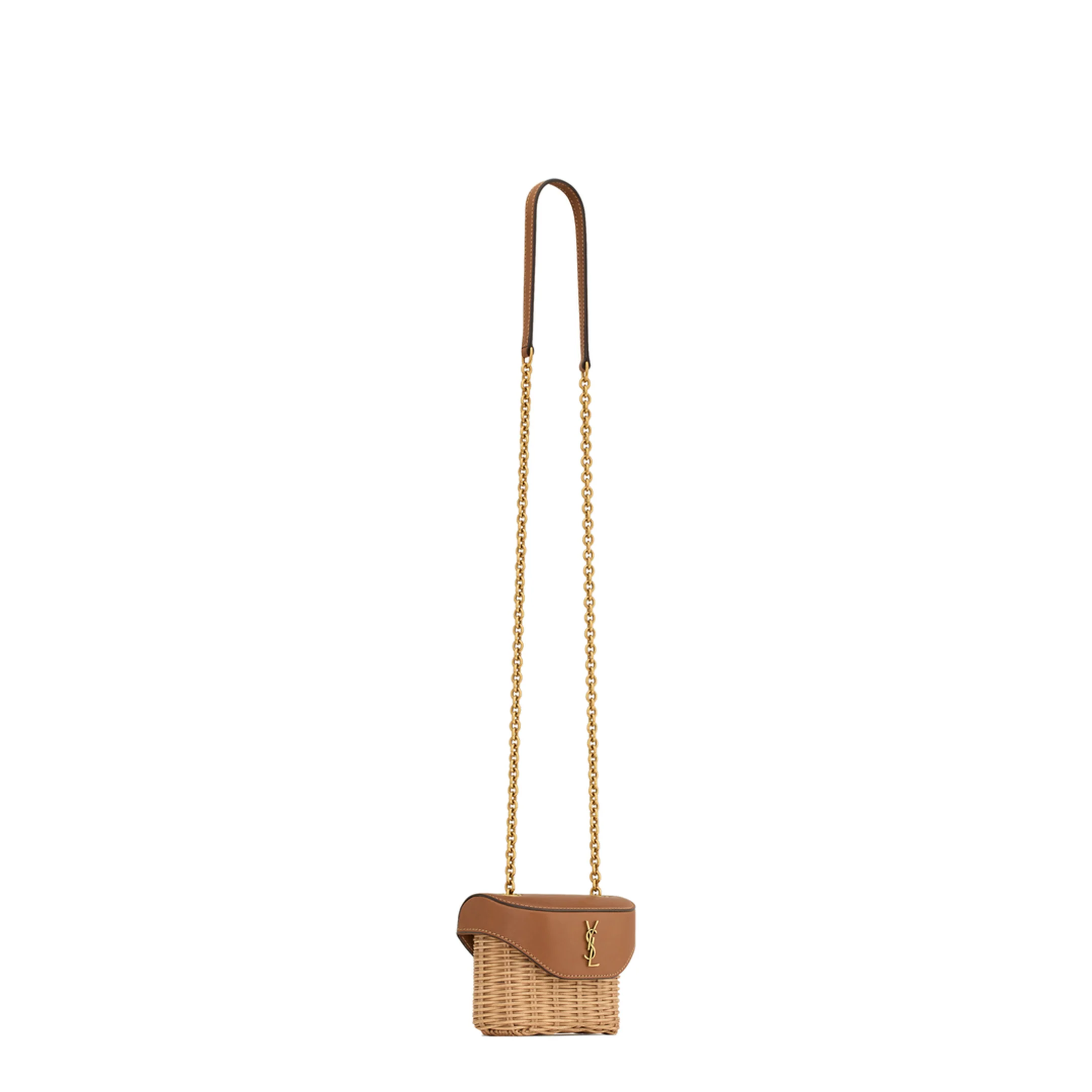 Two-tone Wicker and Leather Mini Box June Crossbody - Image 5