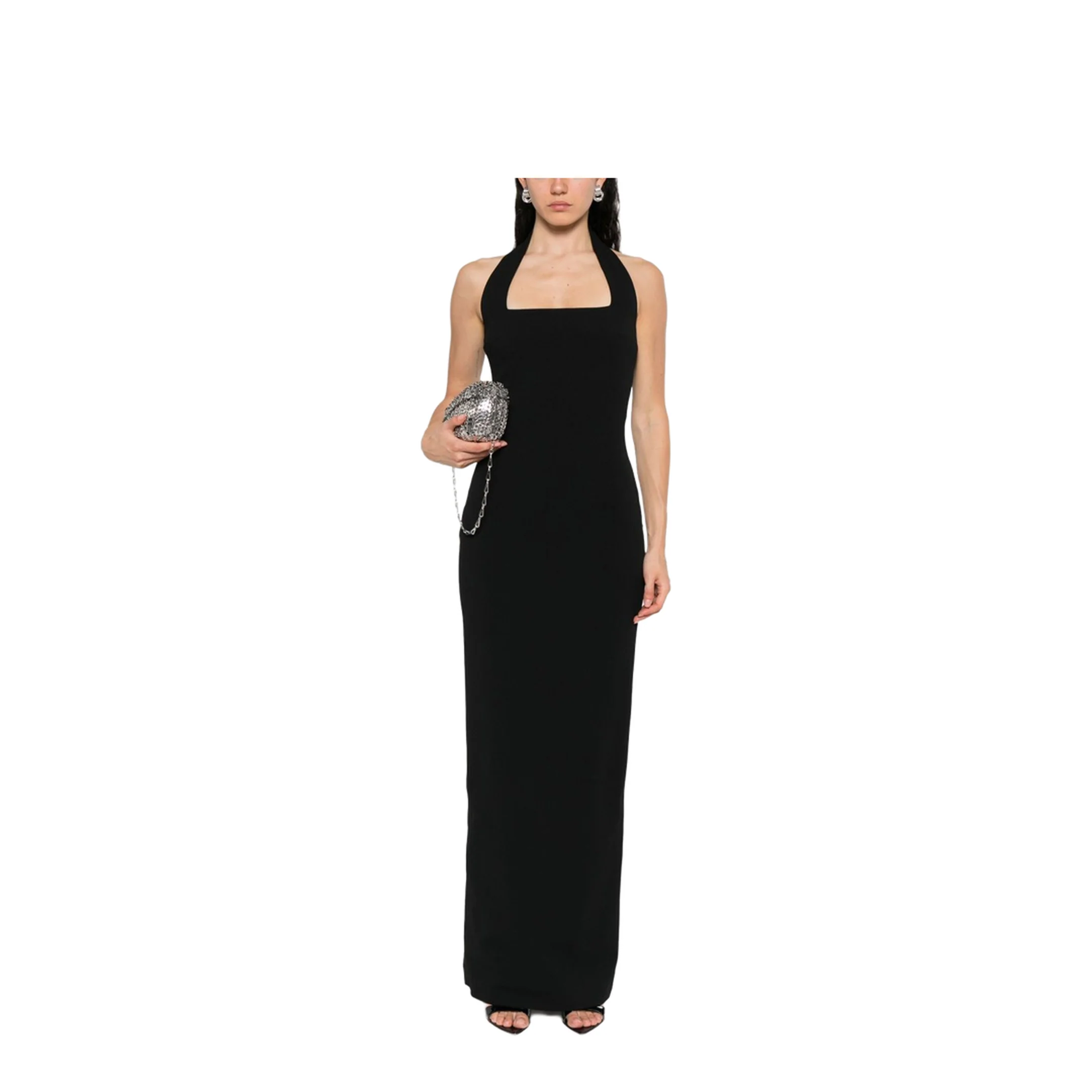 Black Rear Zip Fastening Halterneck Square Neck - Image 5