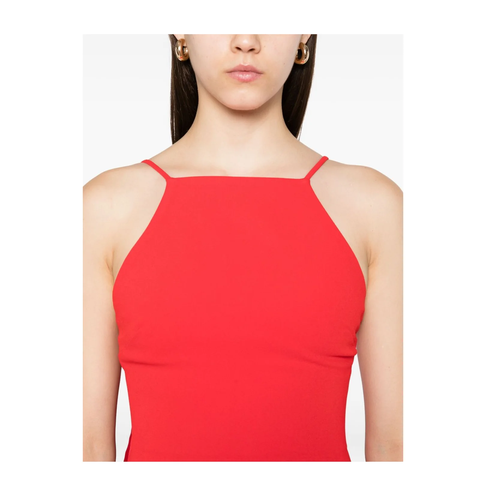 Halterneck Sleeveless Fitted Bodice Floor-Length Skirt Train Detail Dress - Image 2