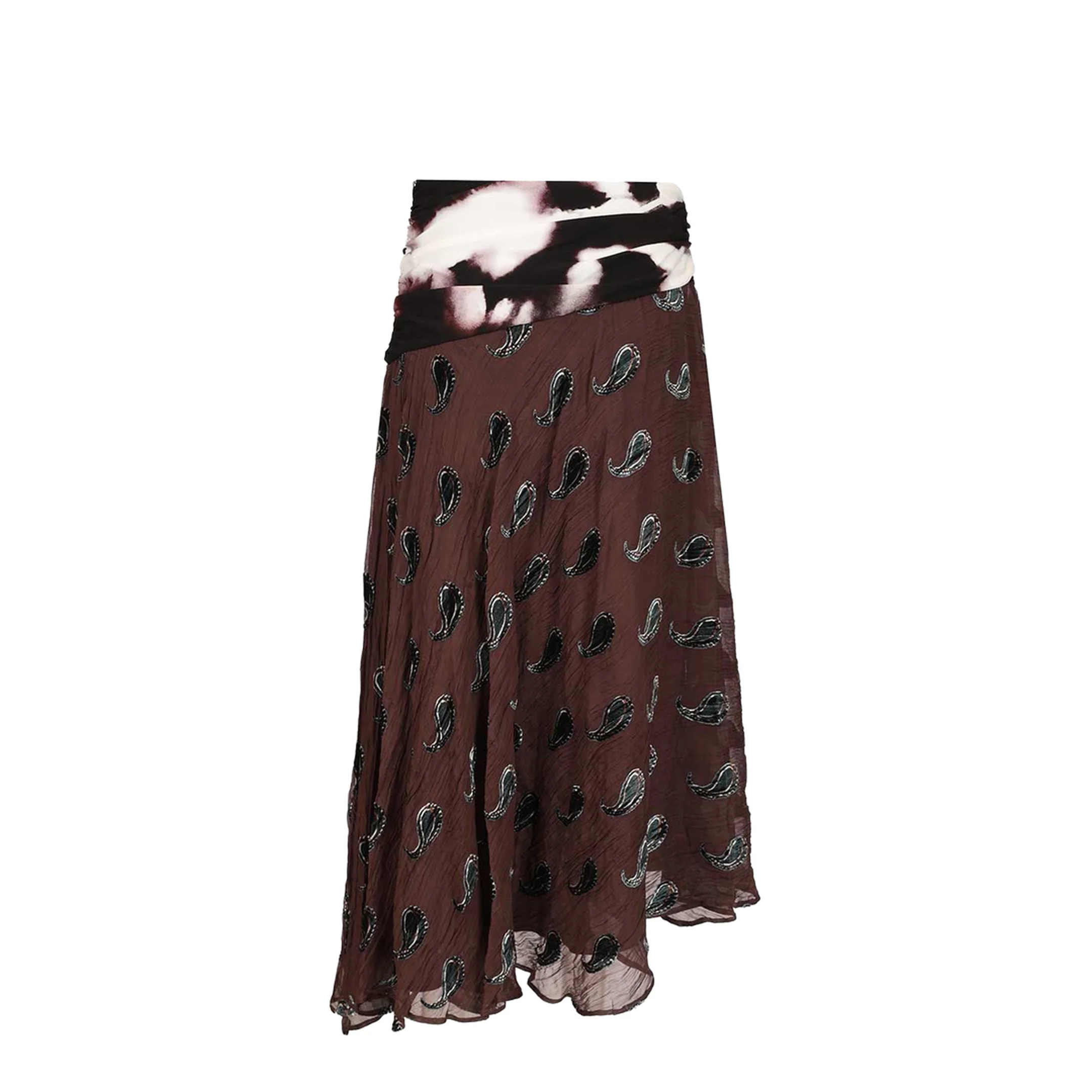 Paisley Pattern Asymmetric Midi Skirt Brown - Image 2