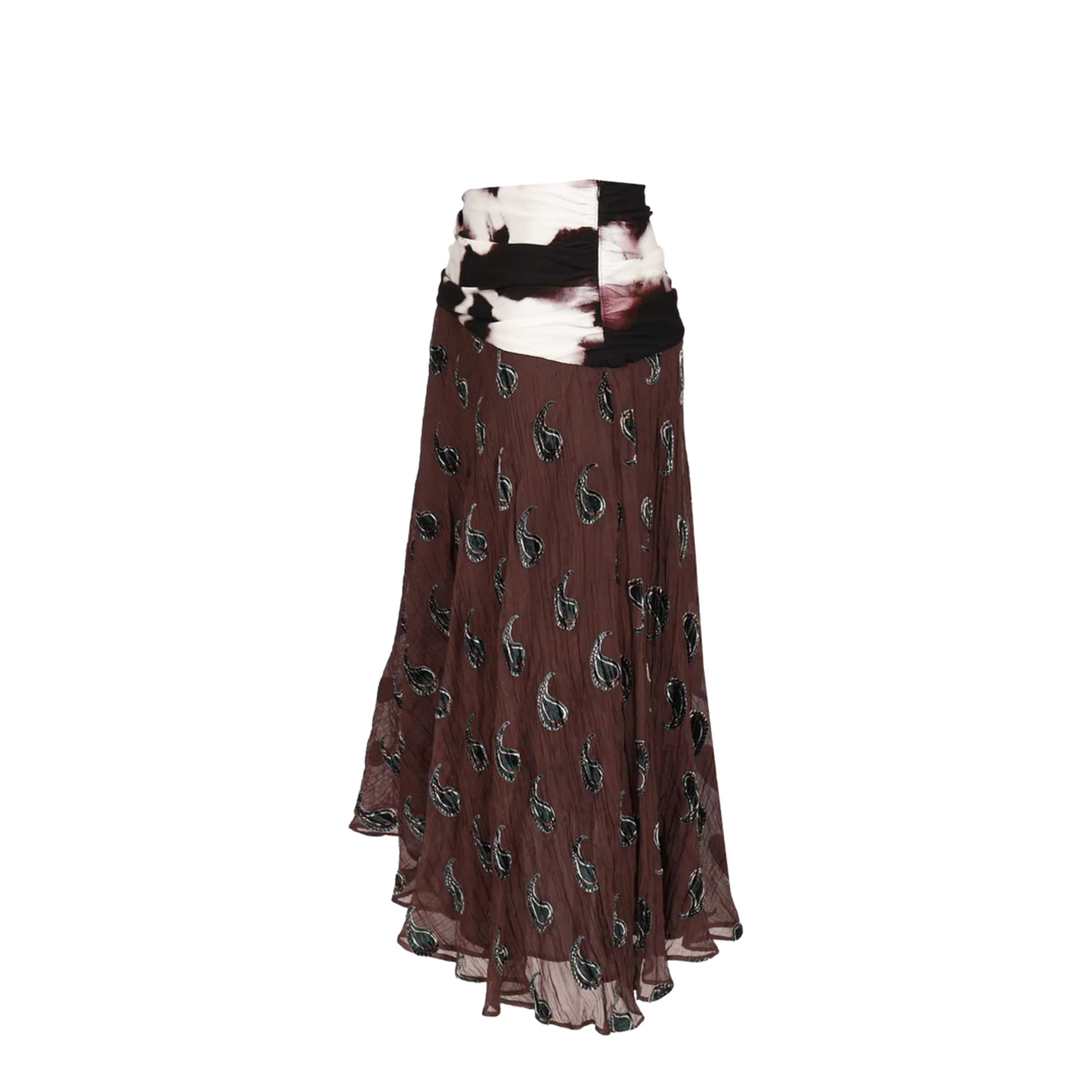 Paisley Pattern Asymmetric Midi Skirt Brown - Image 3