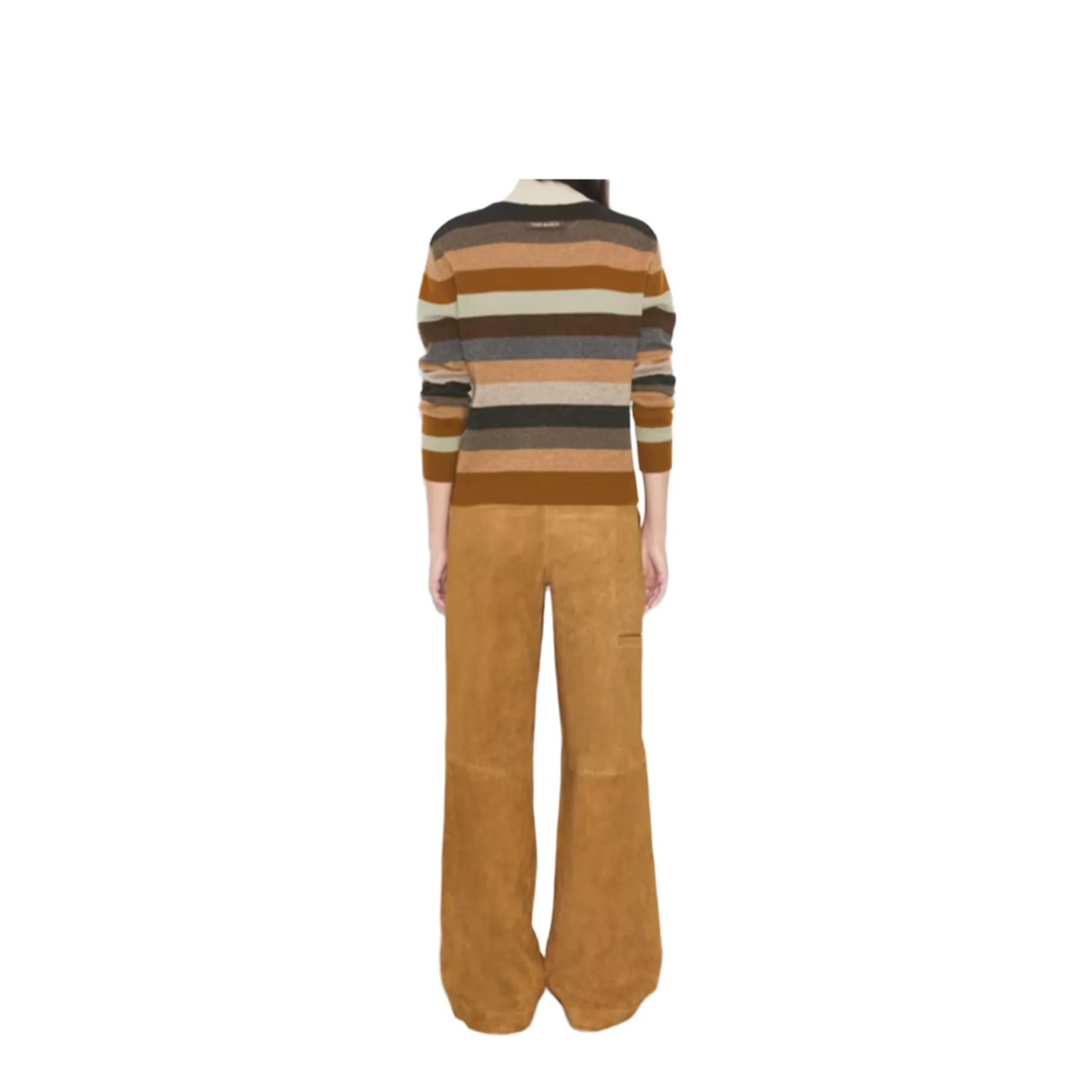 Brown Pants With Belt Loops And Insert Design In Suede - Image 3
