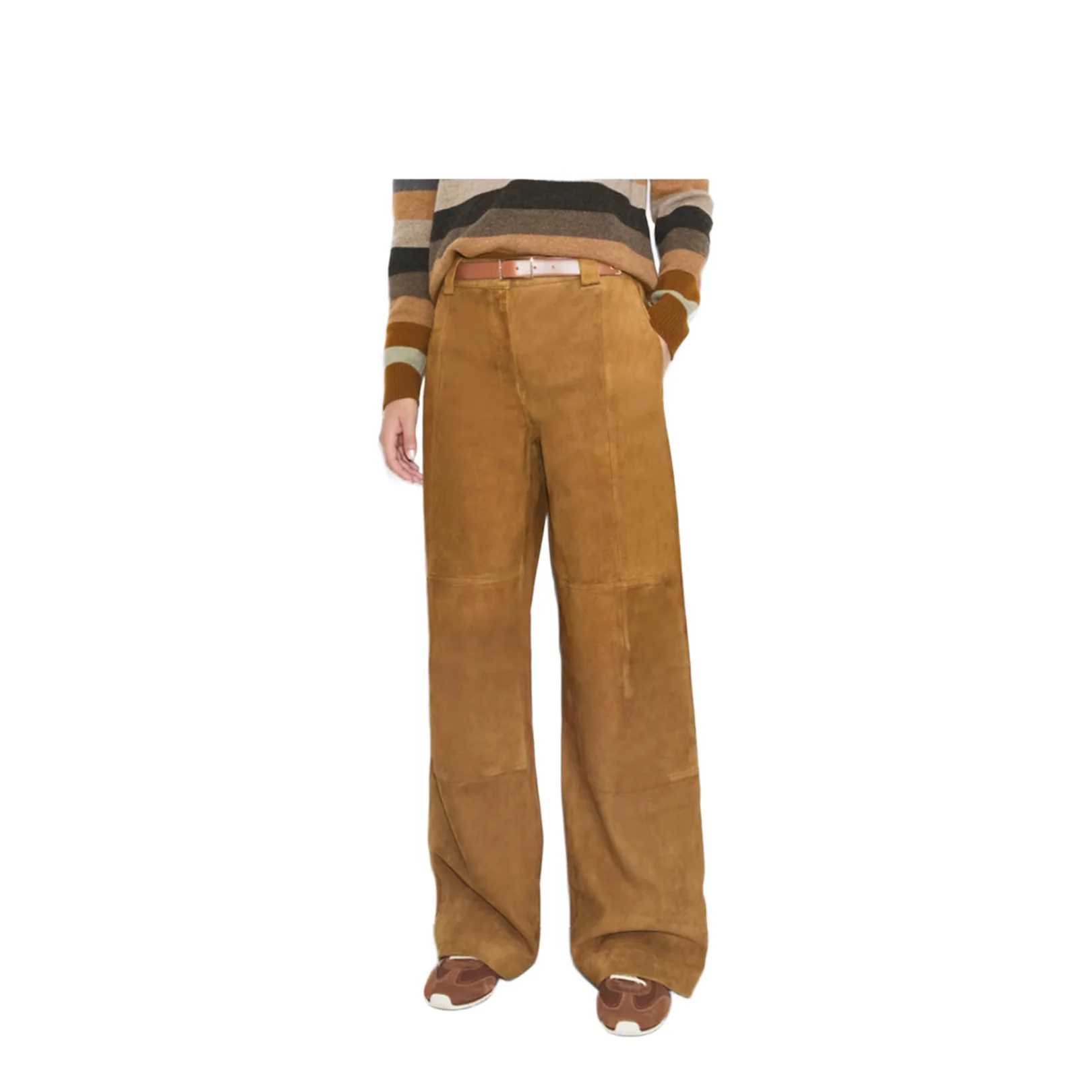 Brown Pants With Belt Loops And Insert Design In Suede - Image 4