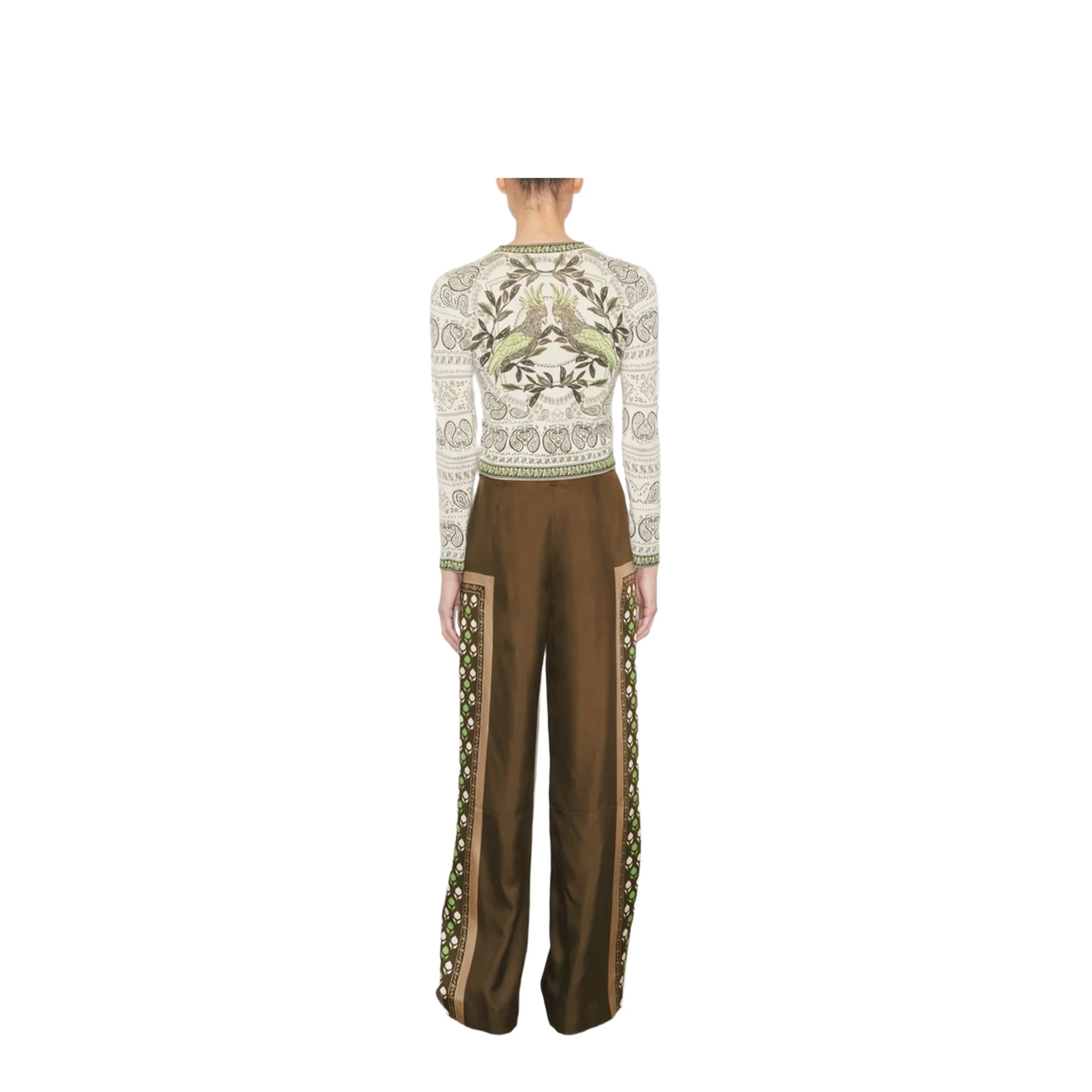 Wide-Leg Silk Pants Brown - Image 2