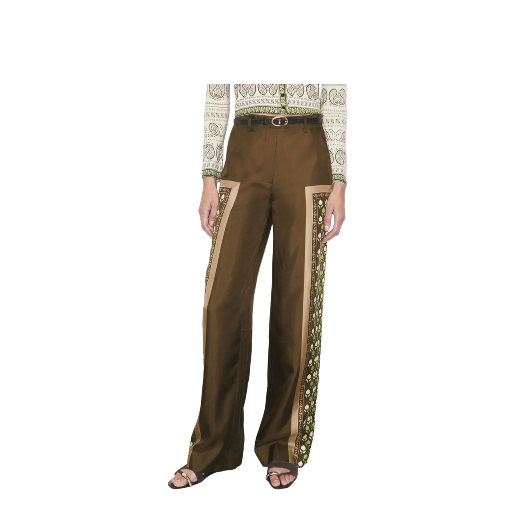 Wide-Leg Silk Pants Brown - Image 4