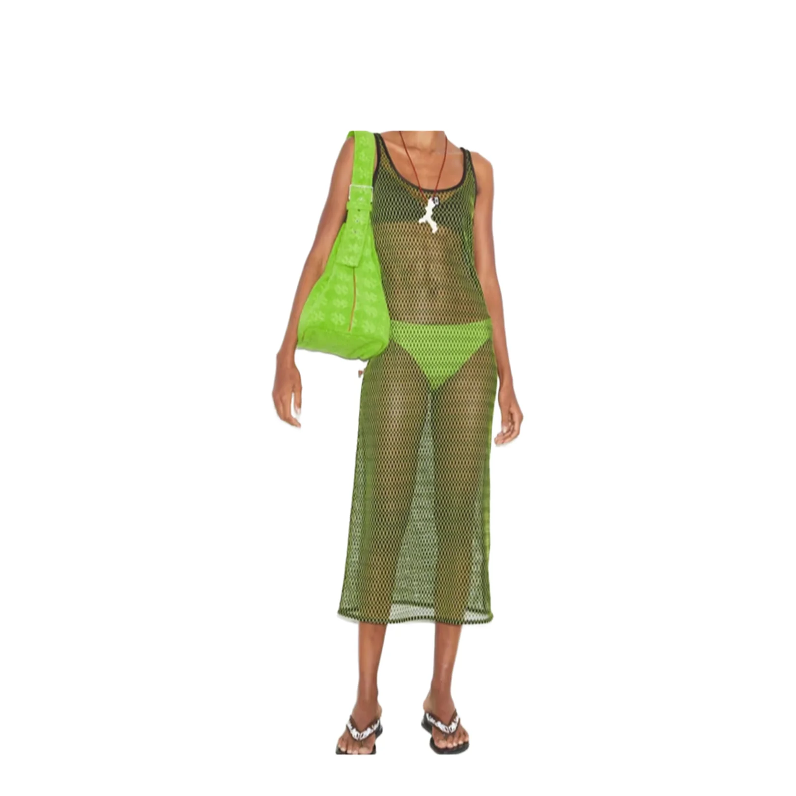 Green Lime Mesh Midi Dress - Image 2