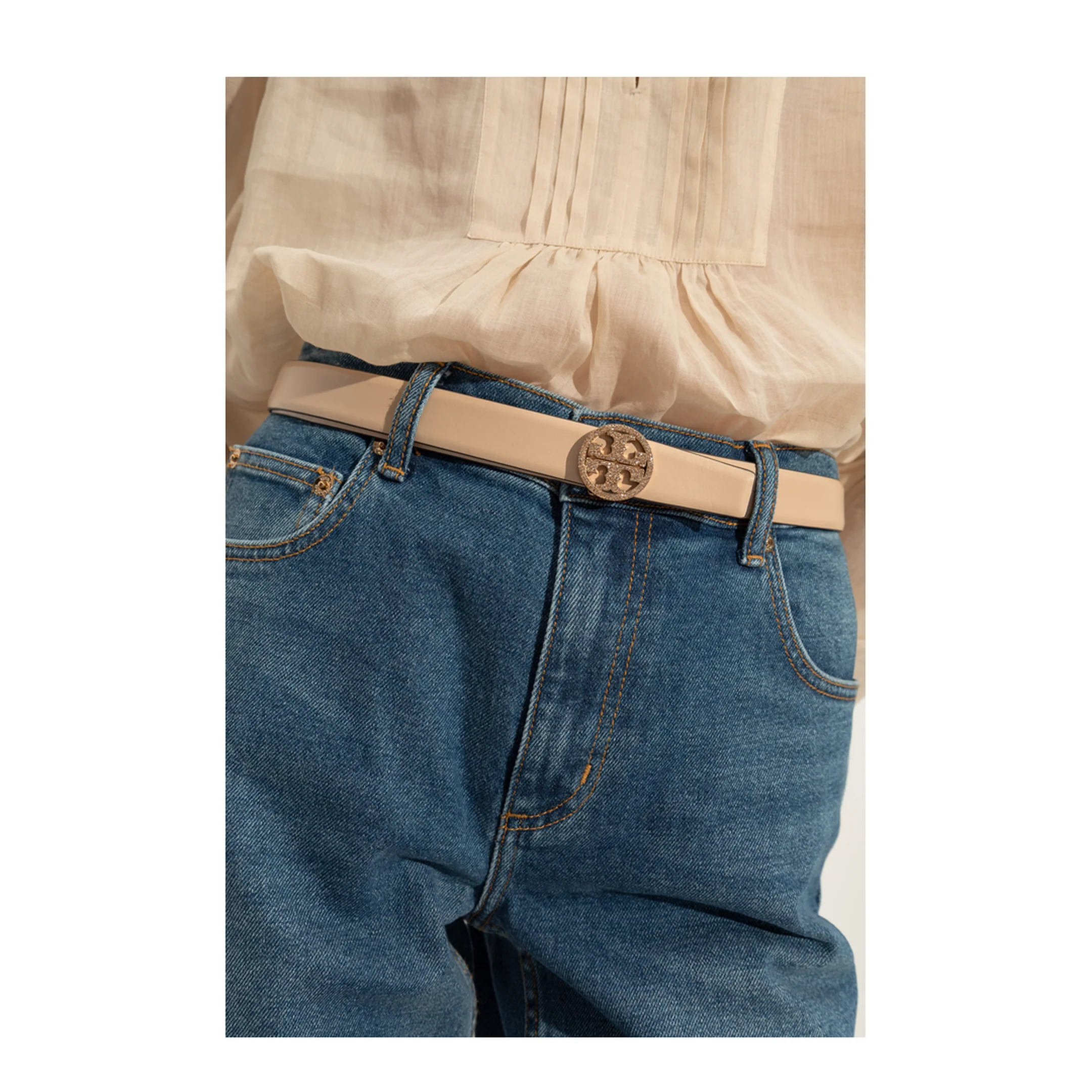 Leather Belt Beige - Image 4