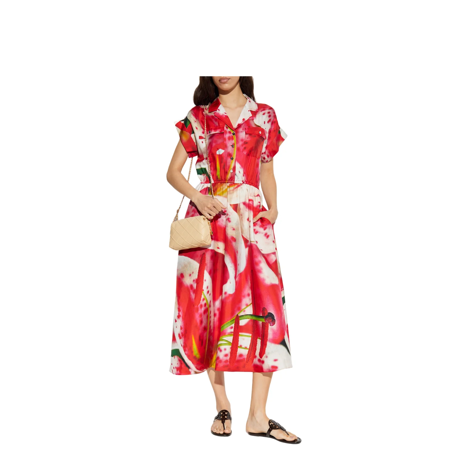 Printed Dress Bold Red Abstract Motifs - Image 2