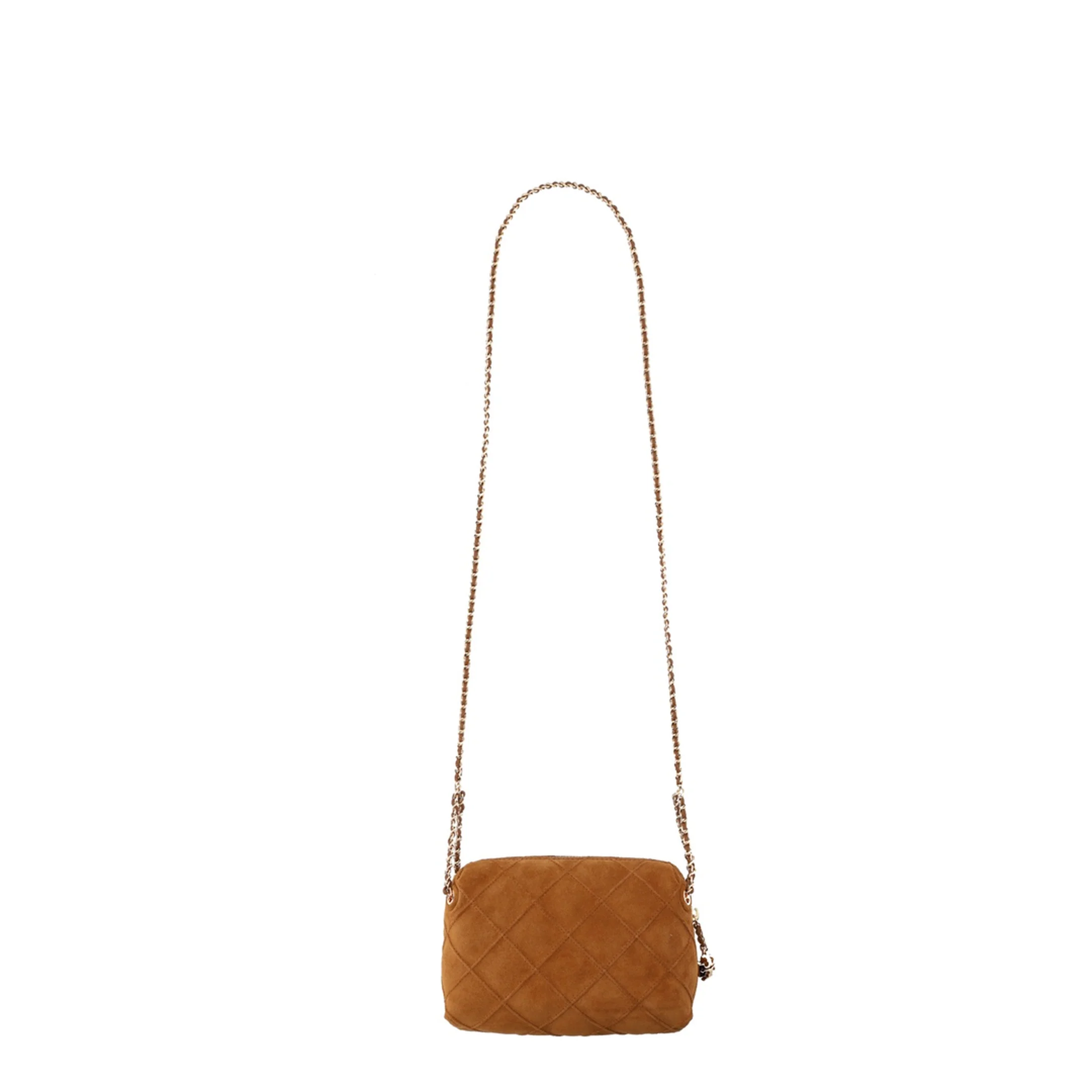 Quilted-Motif Chain Crossbody Bag - Brown - Image 3
