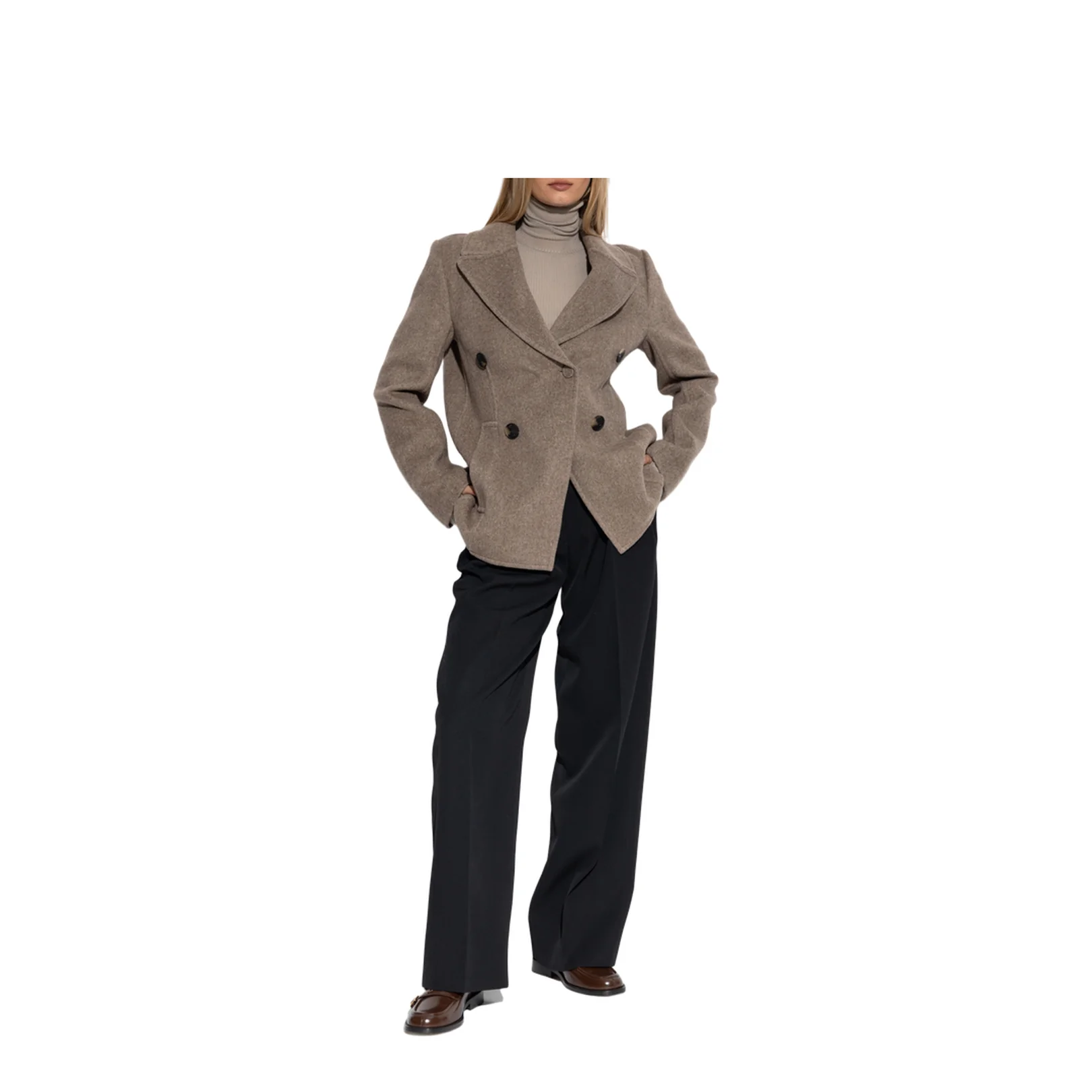 Short Double Breasted Coat Brown - Image 2