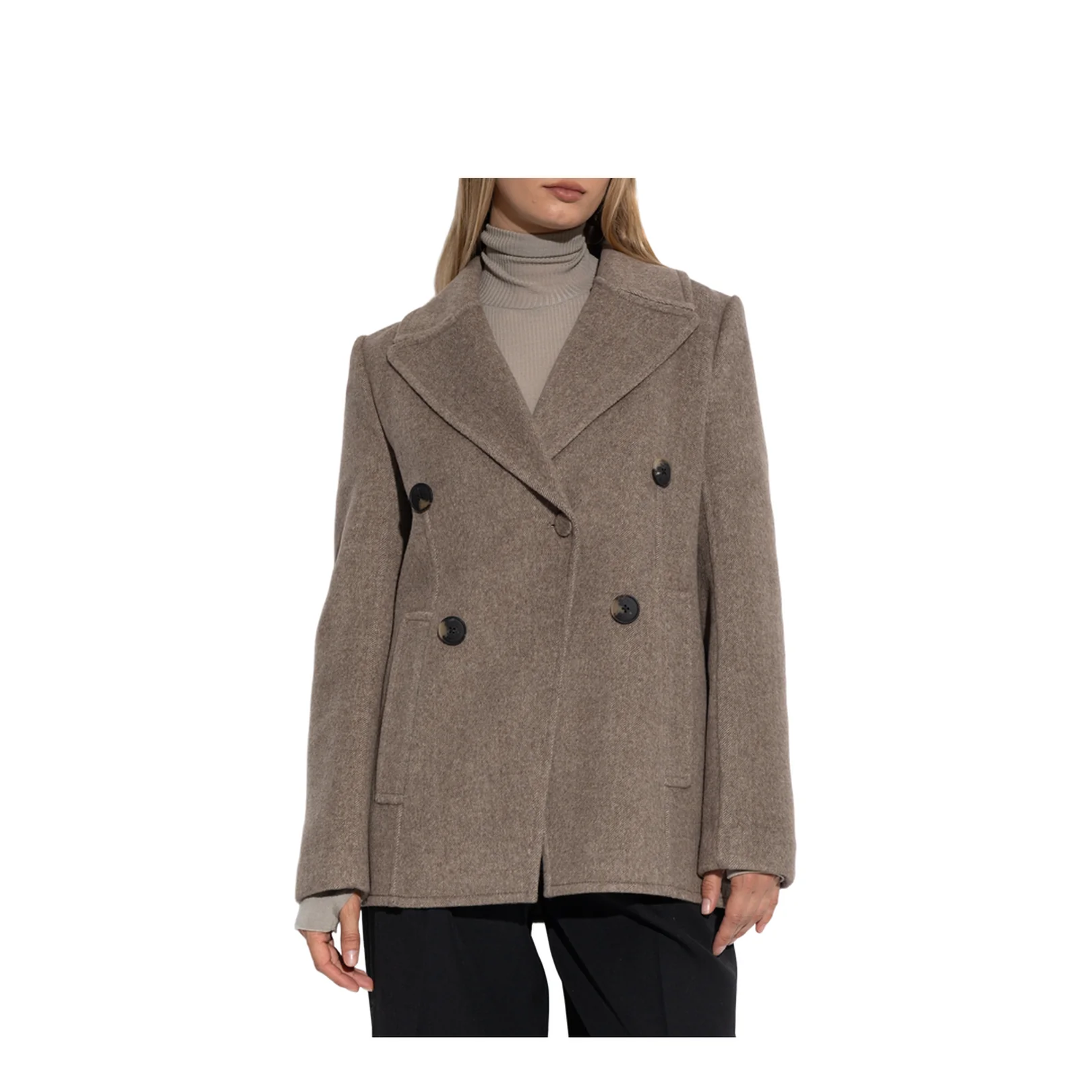 Short Double Breasted Coat Brown - Image 3
