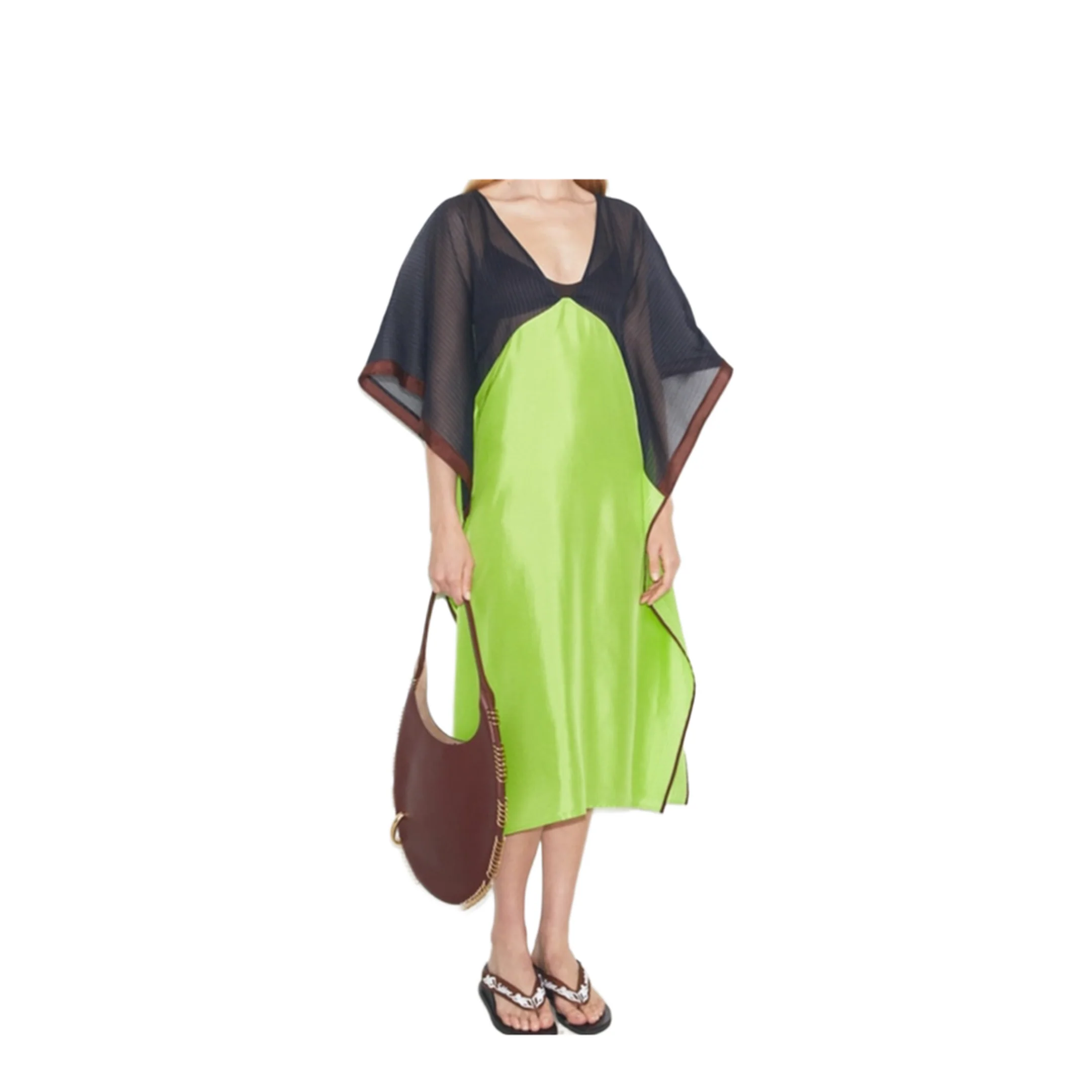 Women's Silk Caftan Black/Green - Image 2