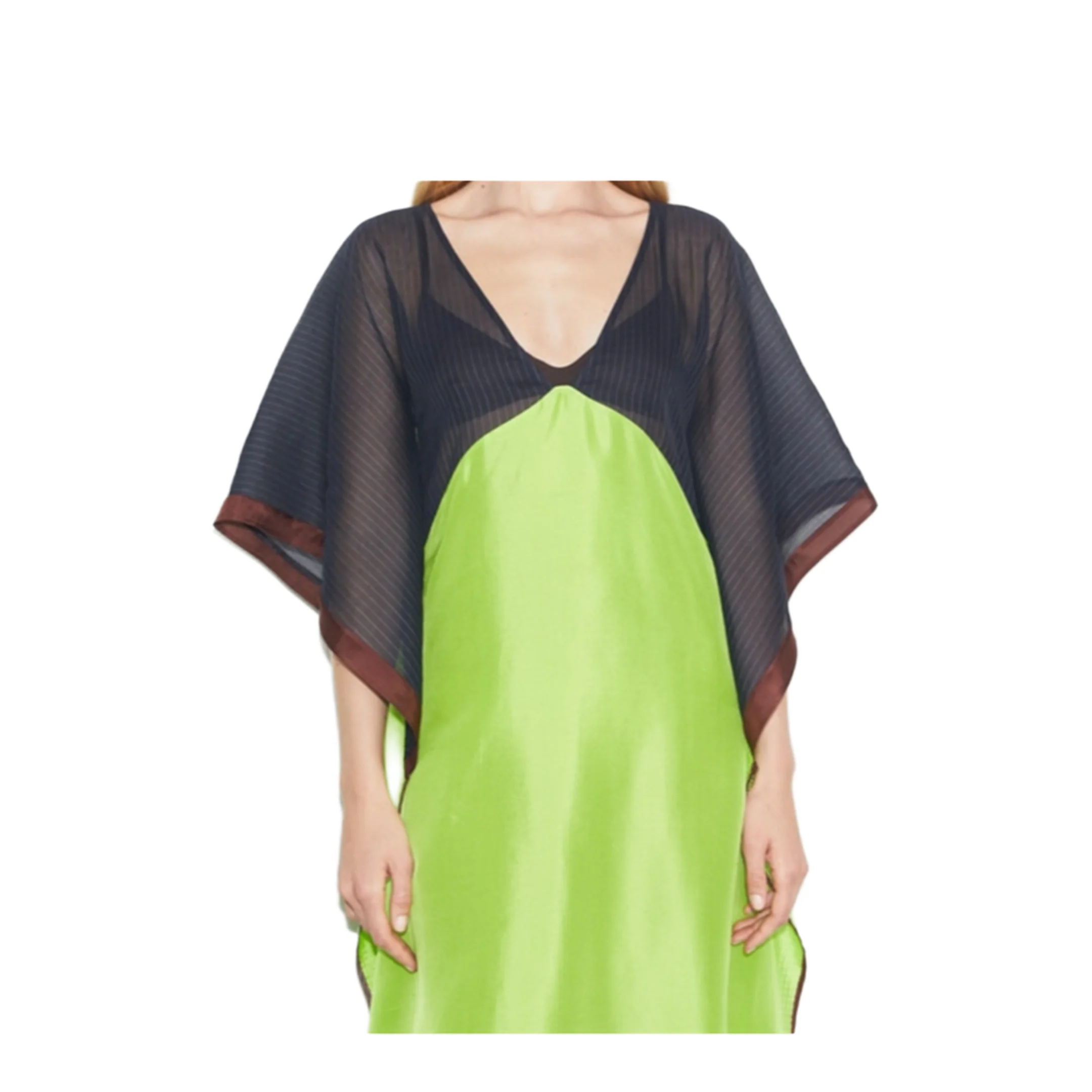 Women's Silk Caftan Black/Green - Image 4