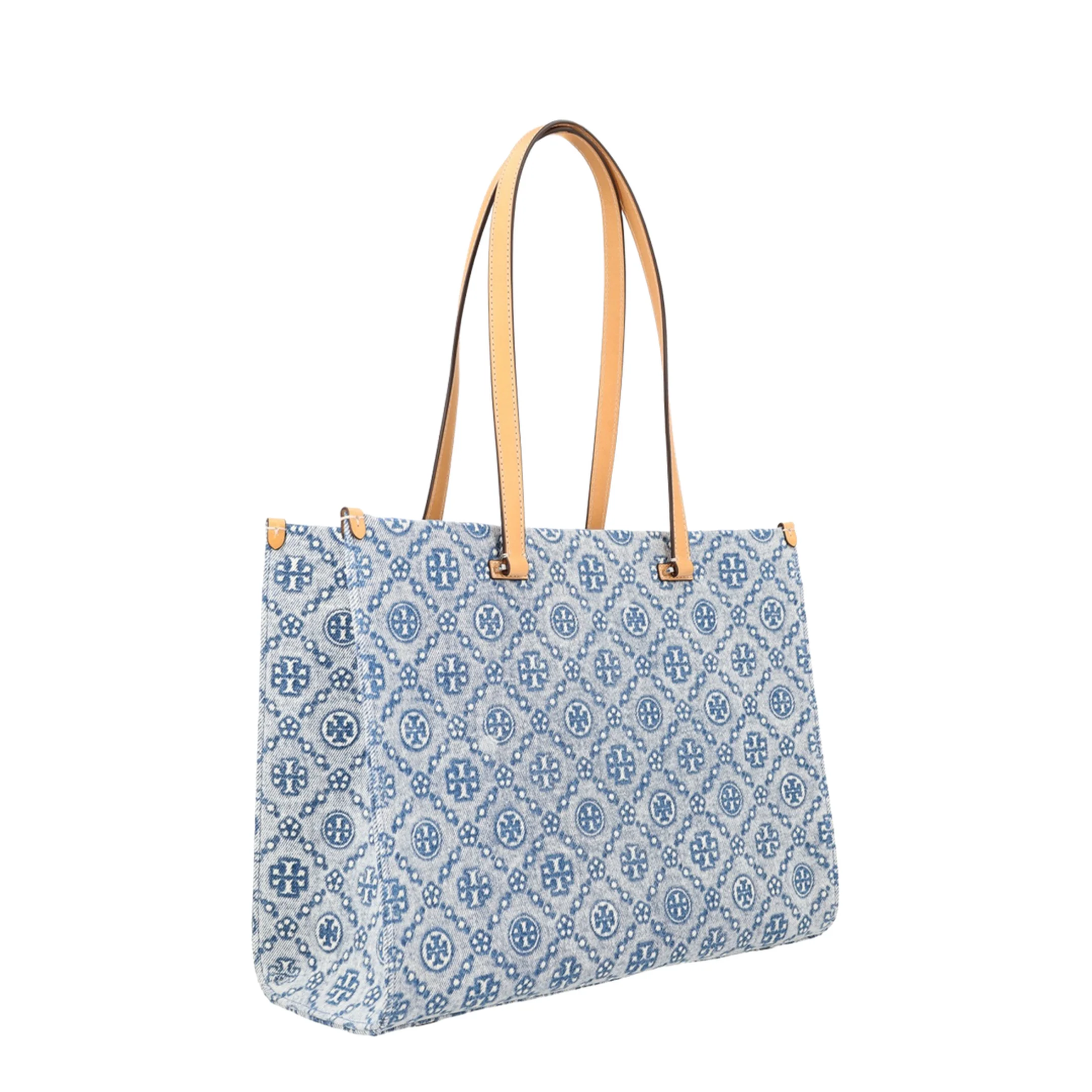 T Monogram Denim Tote Bag - Powder Blue - Image 3