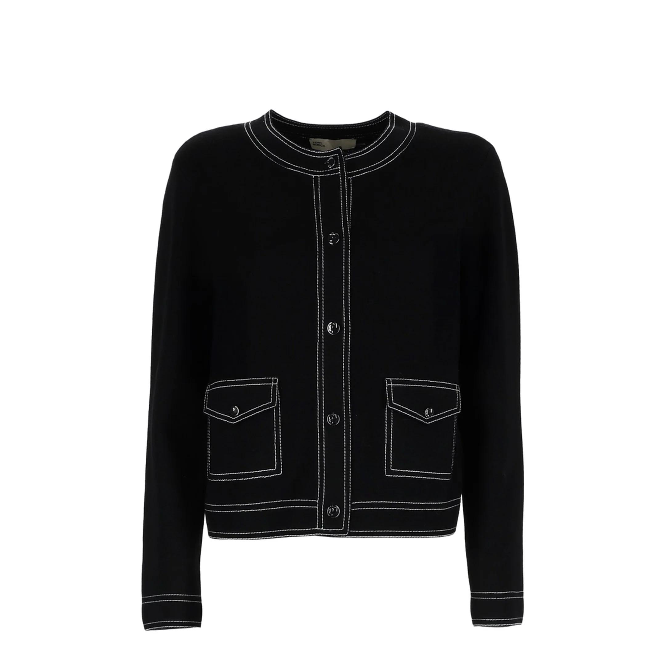 Wool Cardigan Contrast Stitching