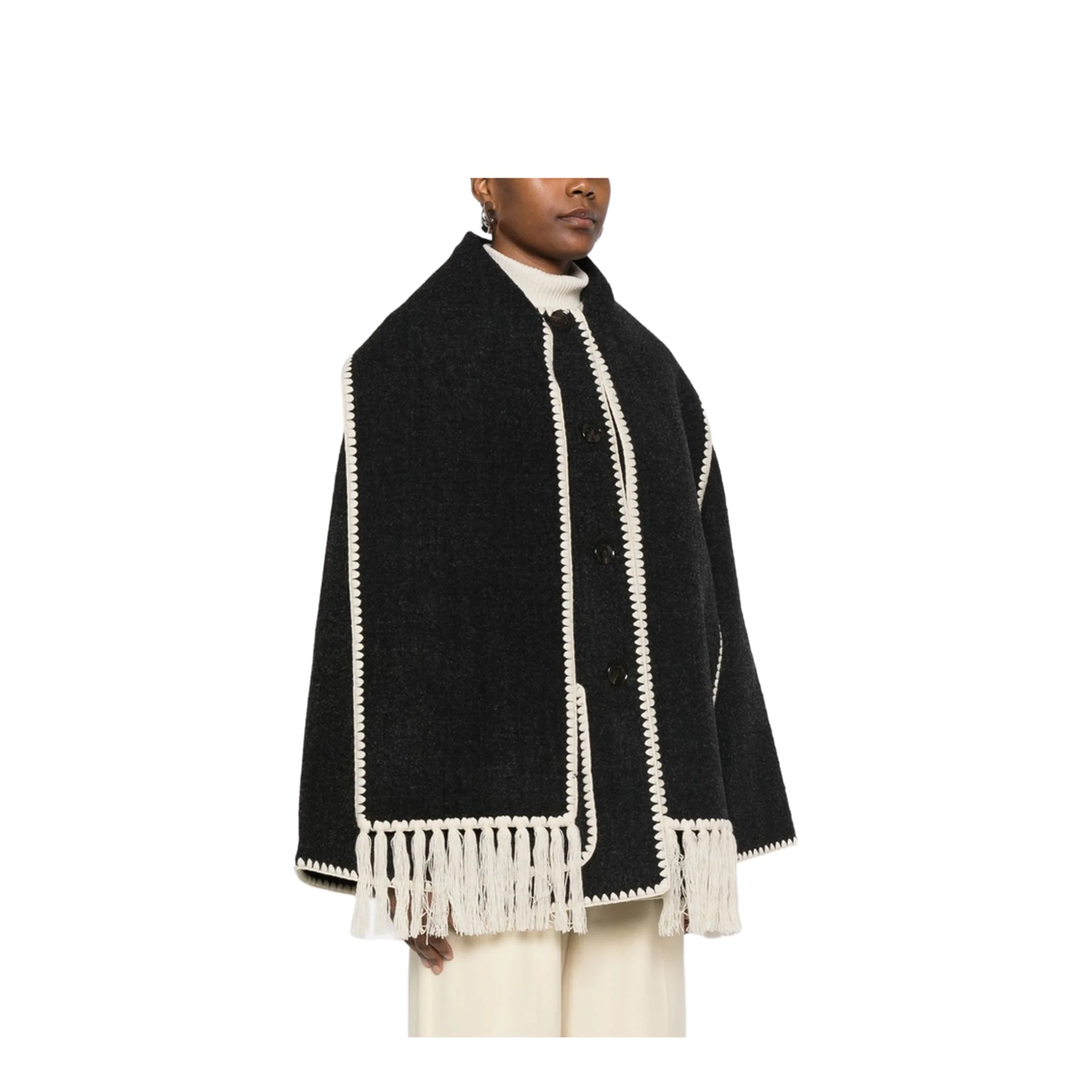 Embroidered Scarf Jacket - Dark Grey - Image 2
