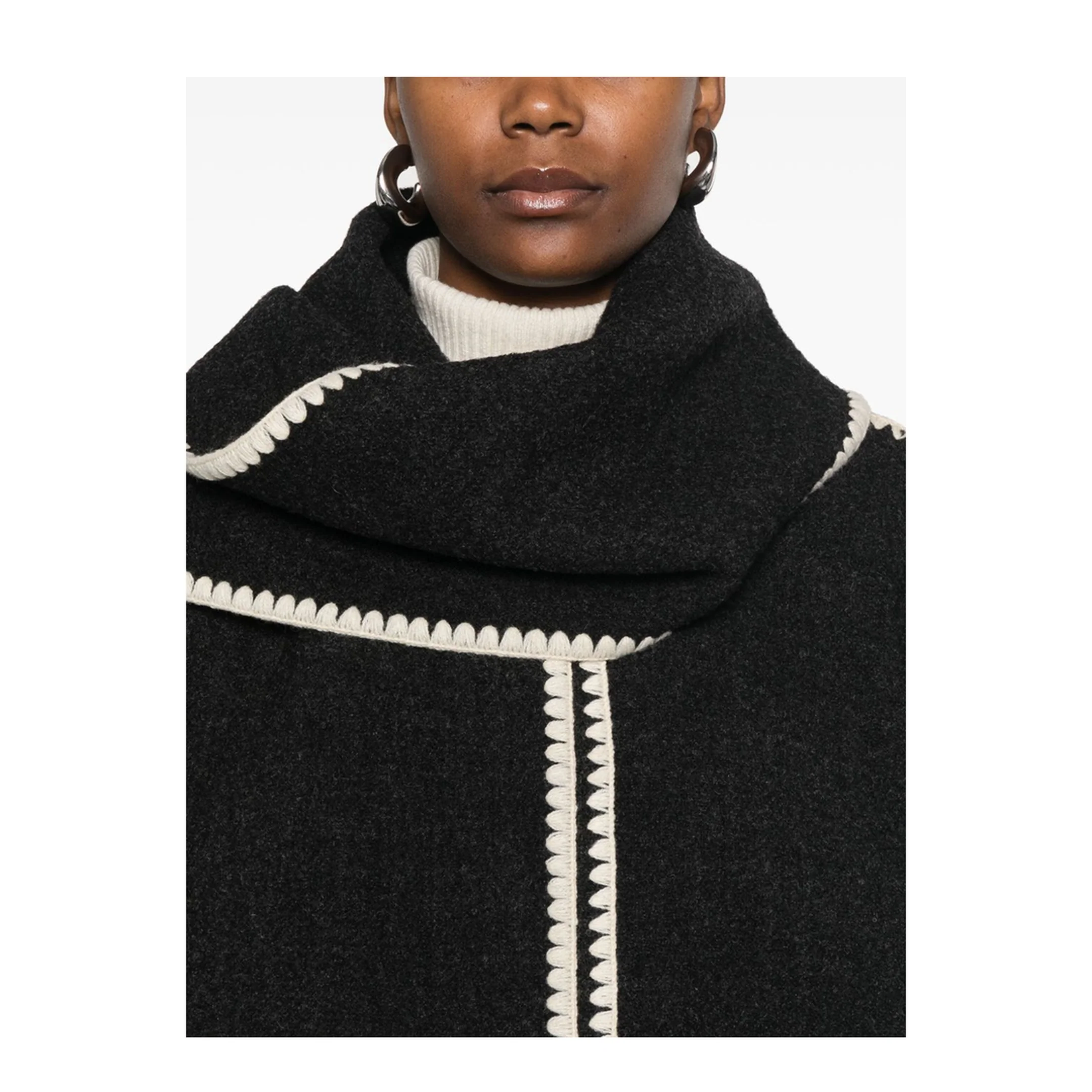 Embroidered Scarf Jacket - Dark Grey - Image 3