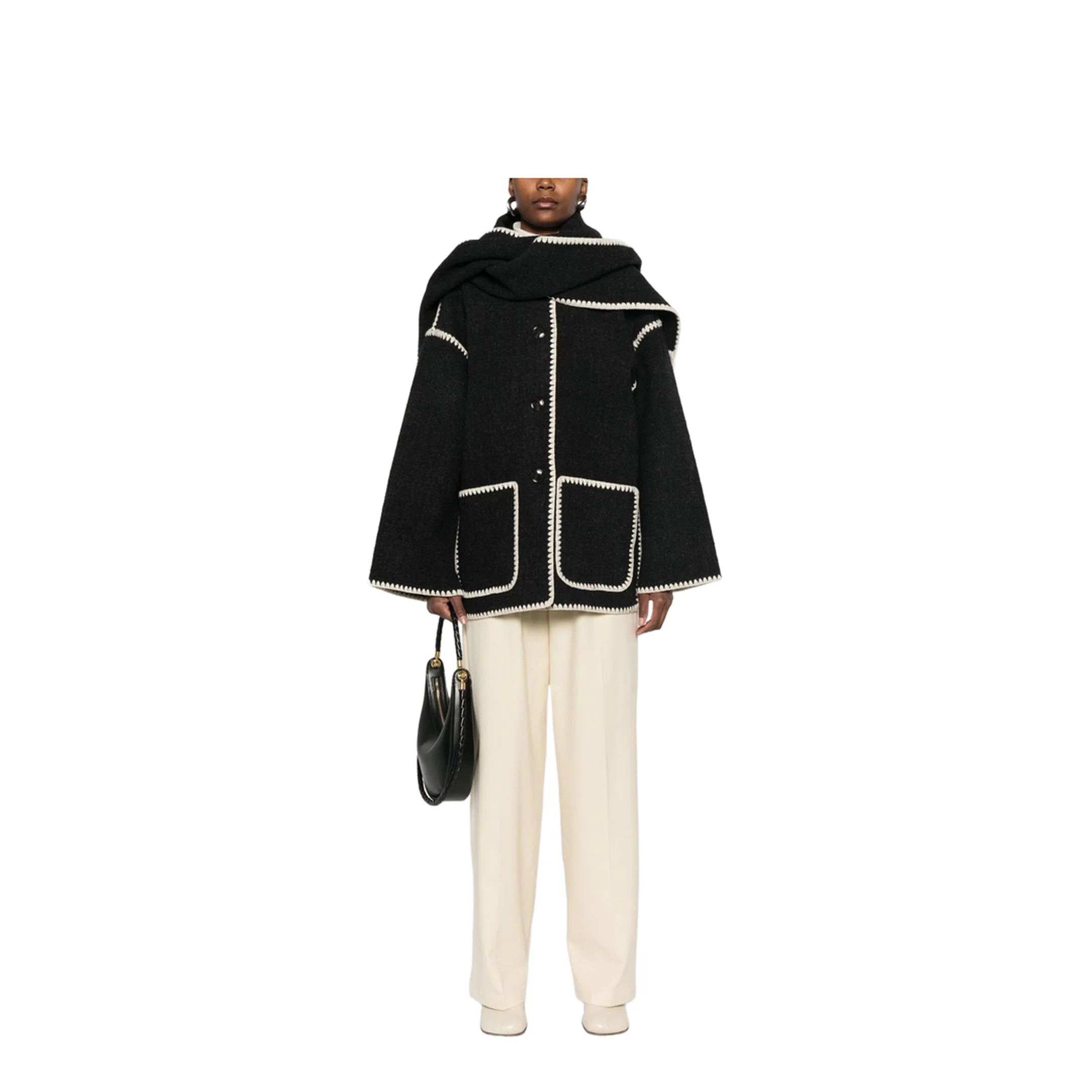 Embroidered Scarf Jacket - Dark Grey - Image 5