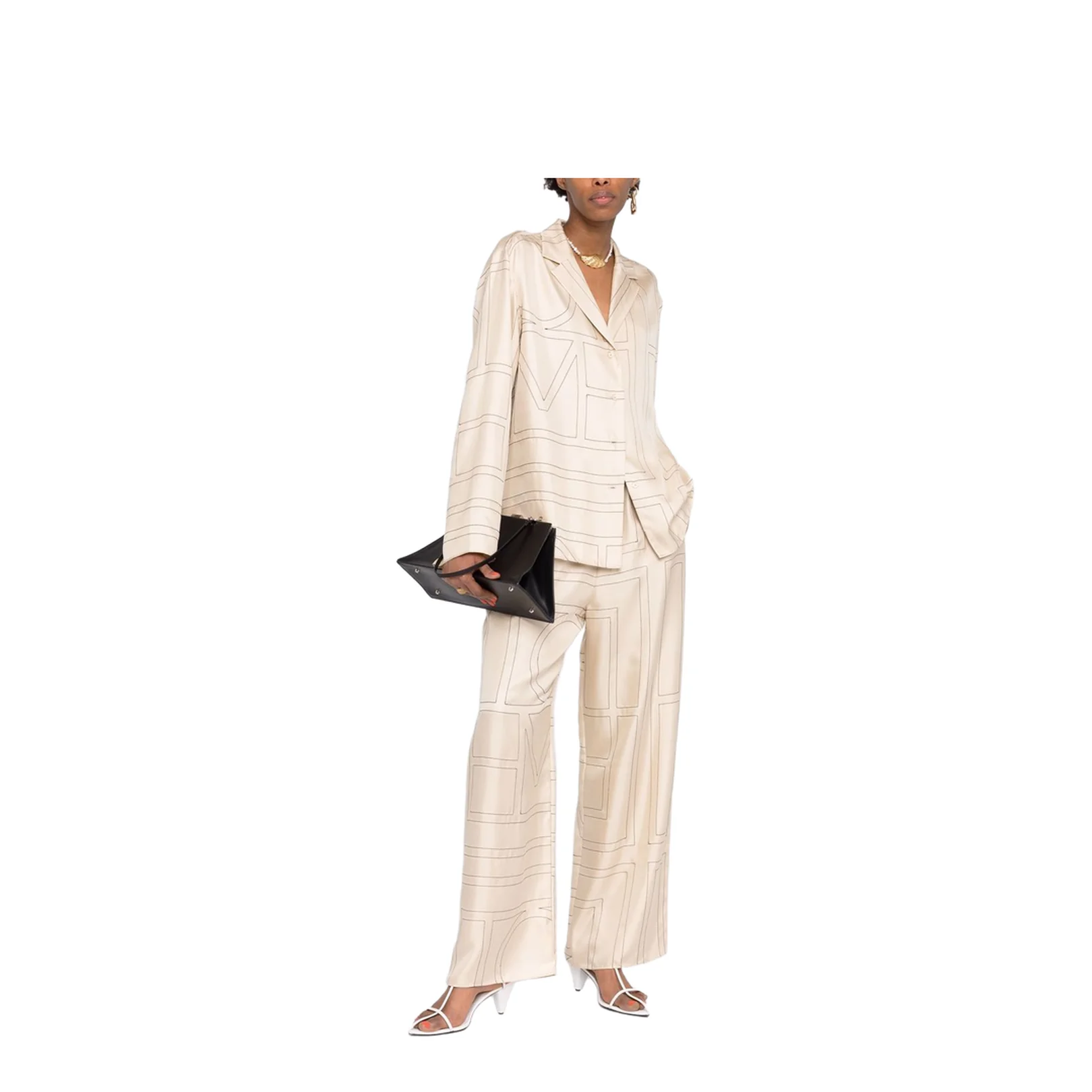 White Pants with All-Over Monogram in Silk - Image 4