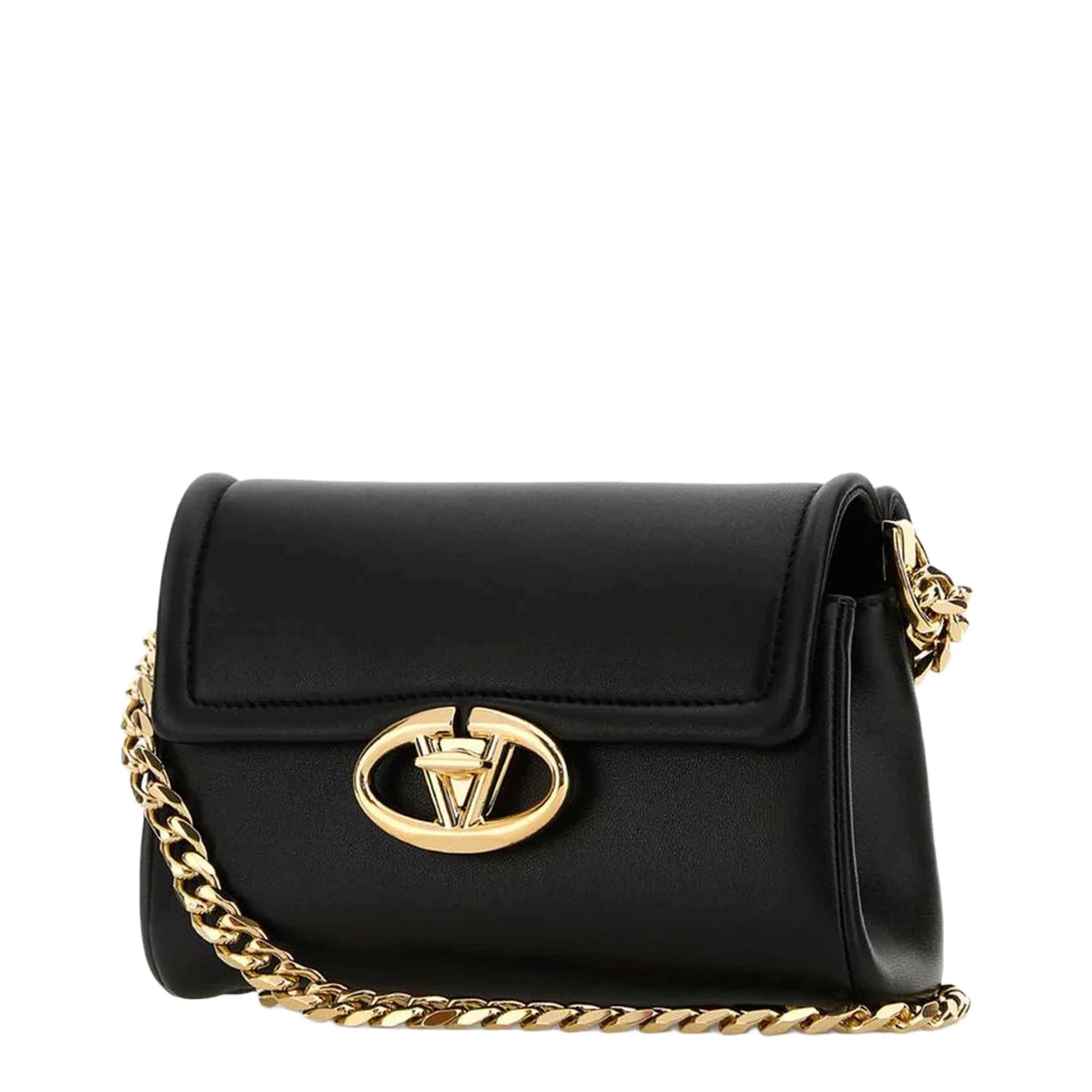 VLogo Leather Shoulder Bag Black - Image 3