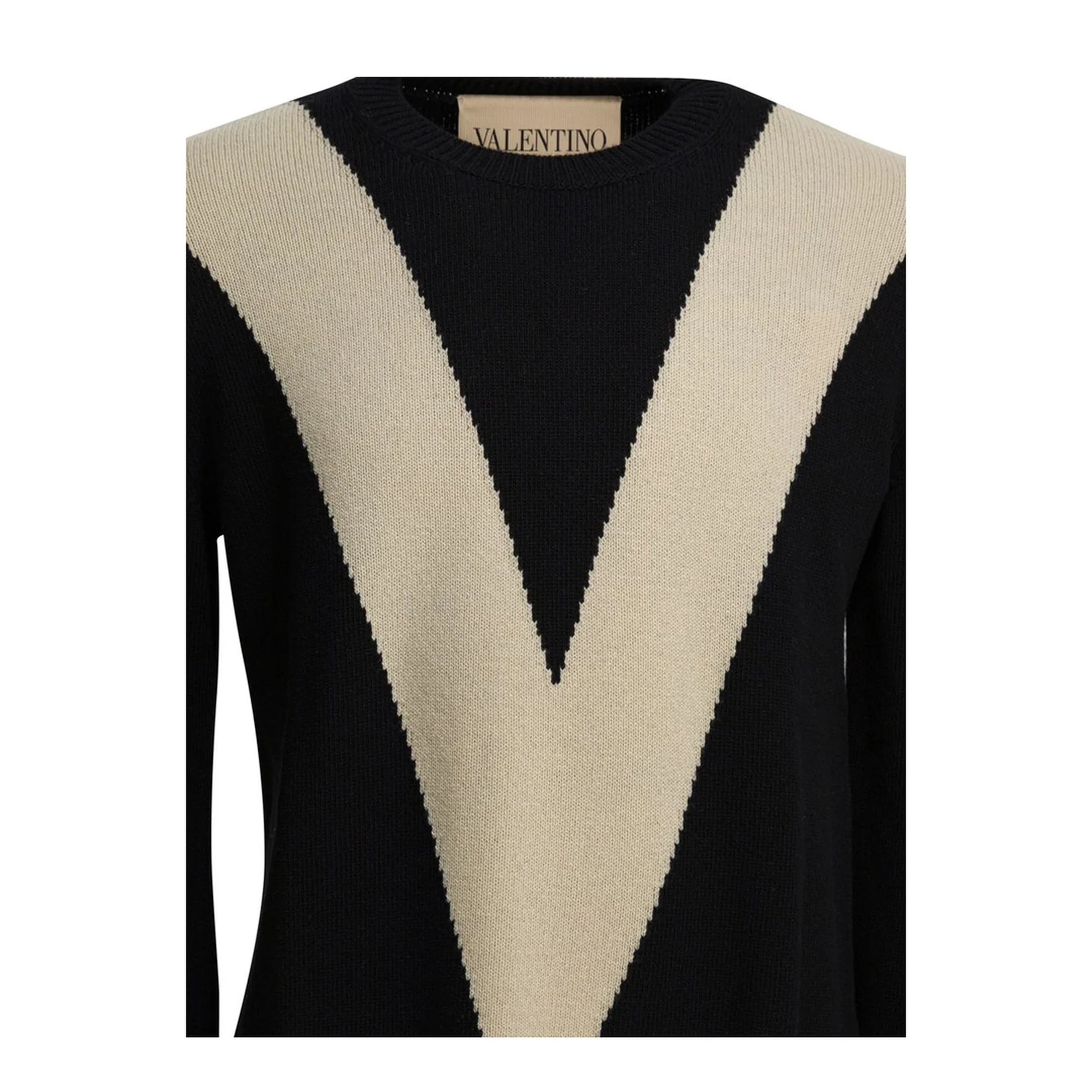 Black Wool Jumper Inlaid V - Image 3