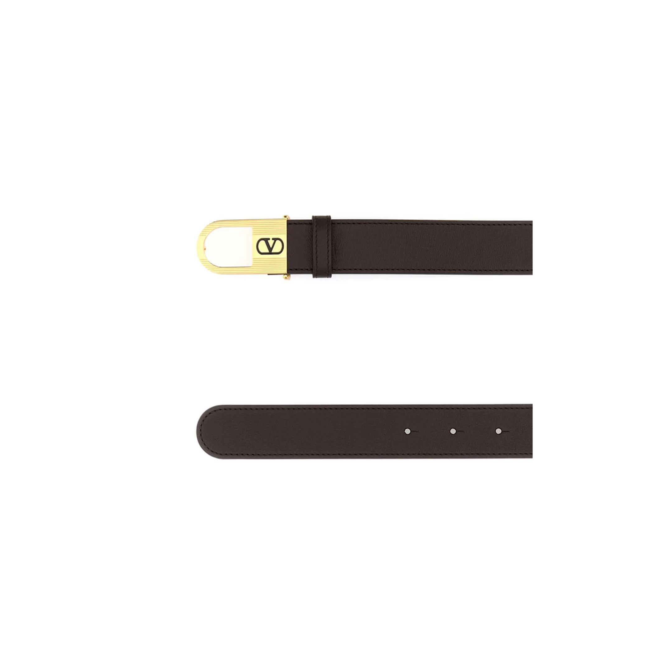 Chocolate Leather VLogo Signature Belt - Image 2