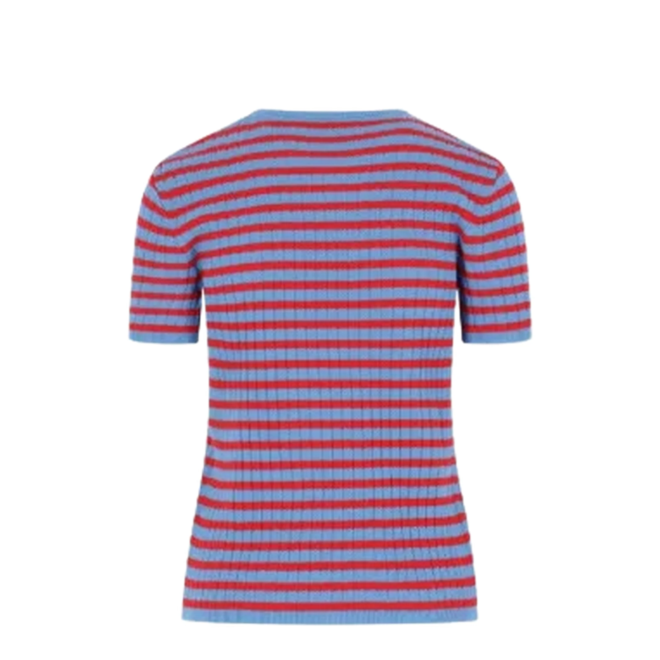 Ribbed Striped Cotton T-Shirt Blue/Red - Image 3