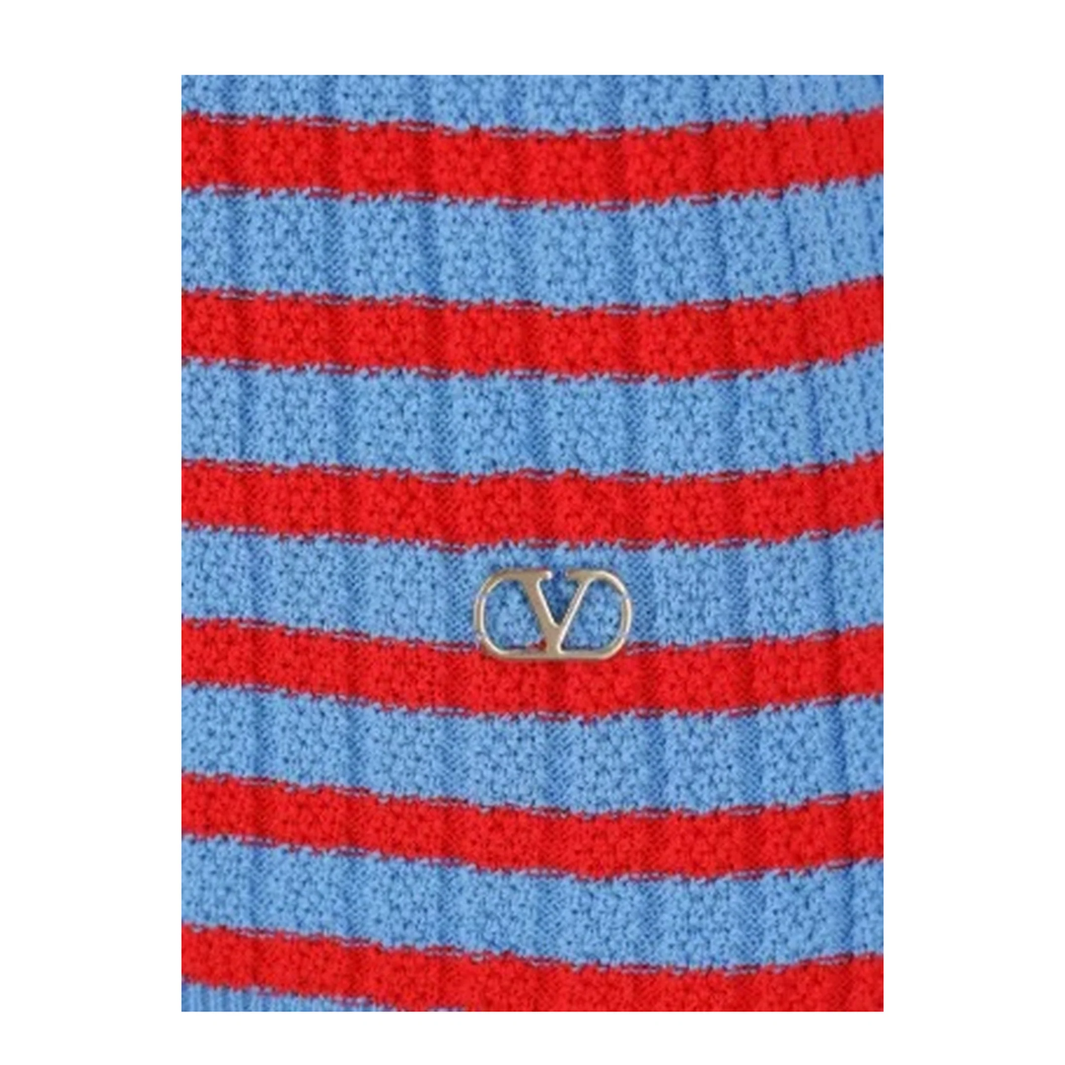 Ribbed Striped Cotton T-Shirt Blue/Red - Image 5