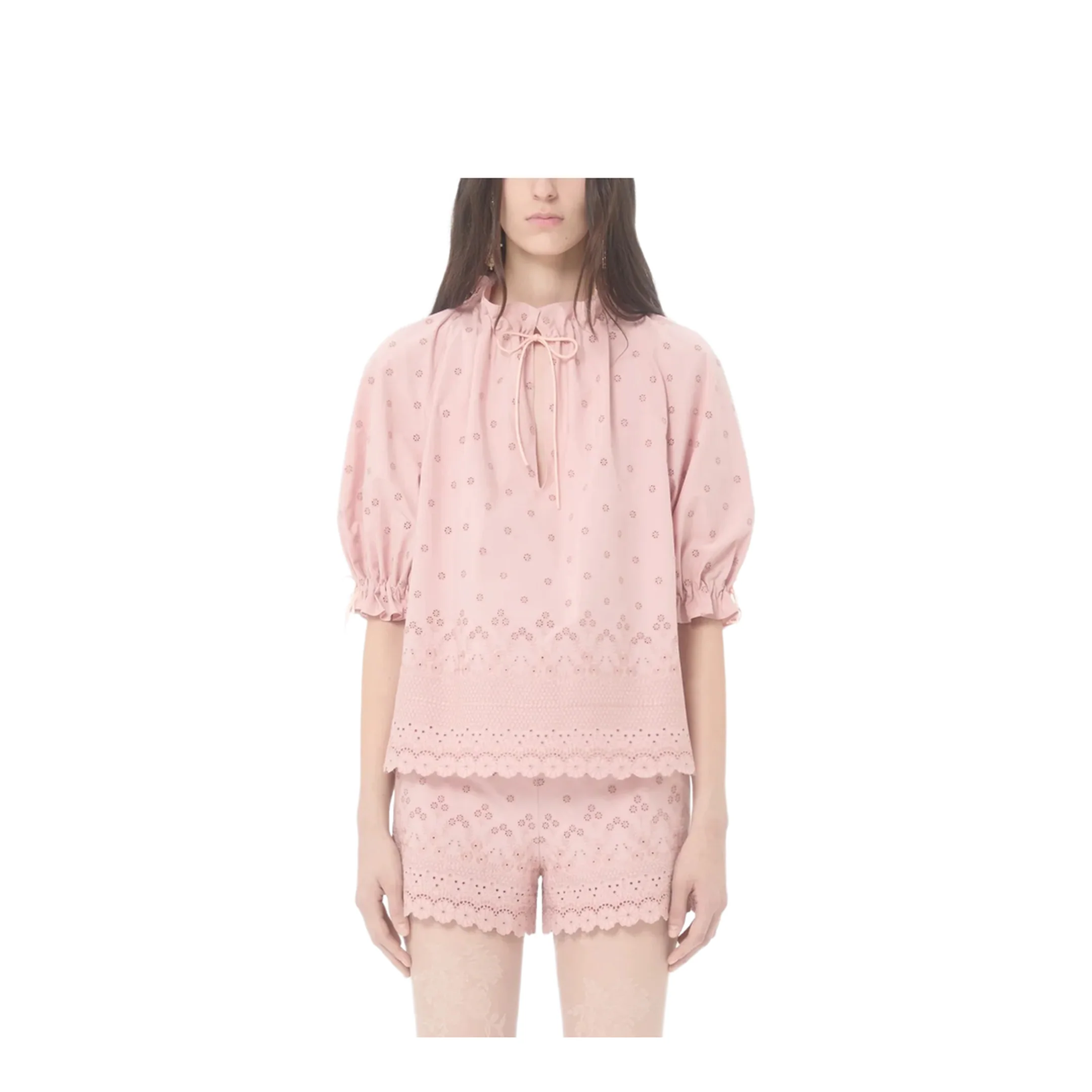 Lace Ruffles Cotton Top - Pink - Image 3