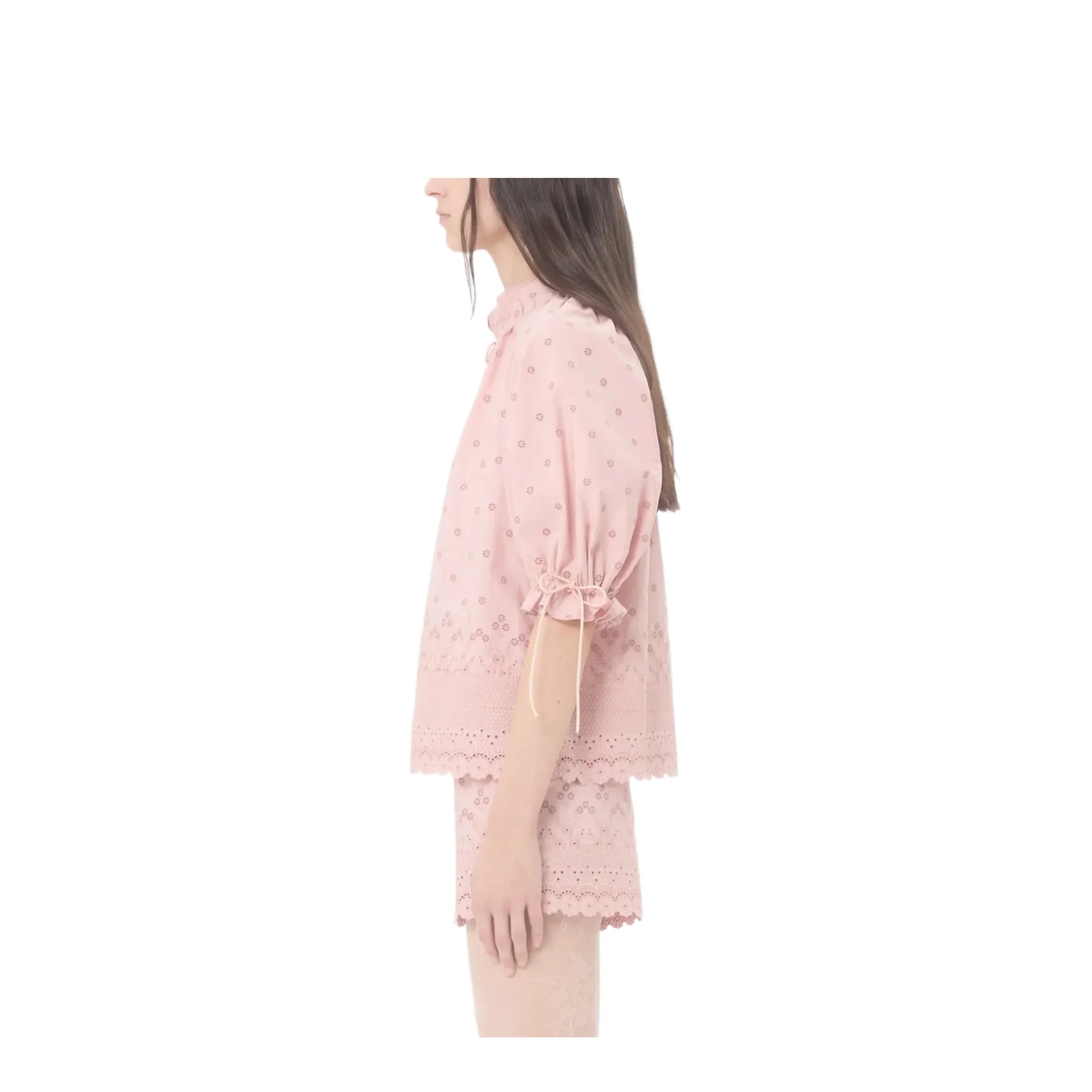 Lace Ruffles Cotton Top - Pink - Image 4