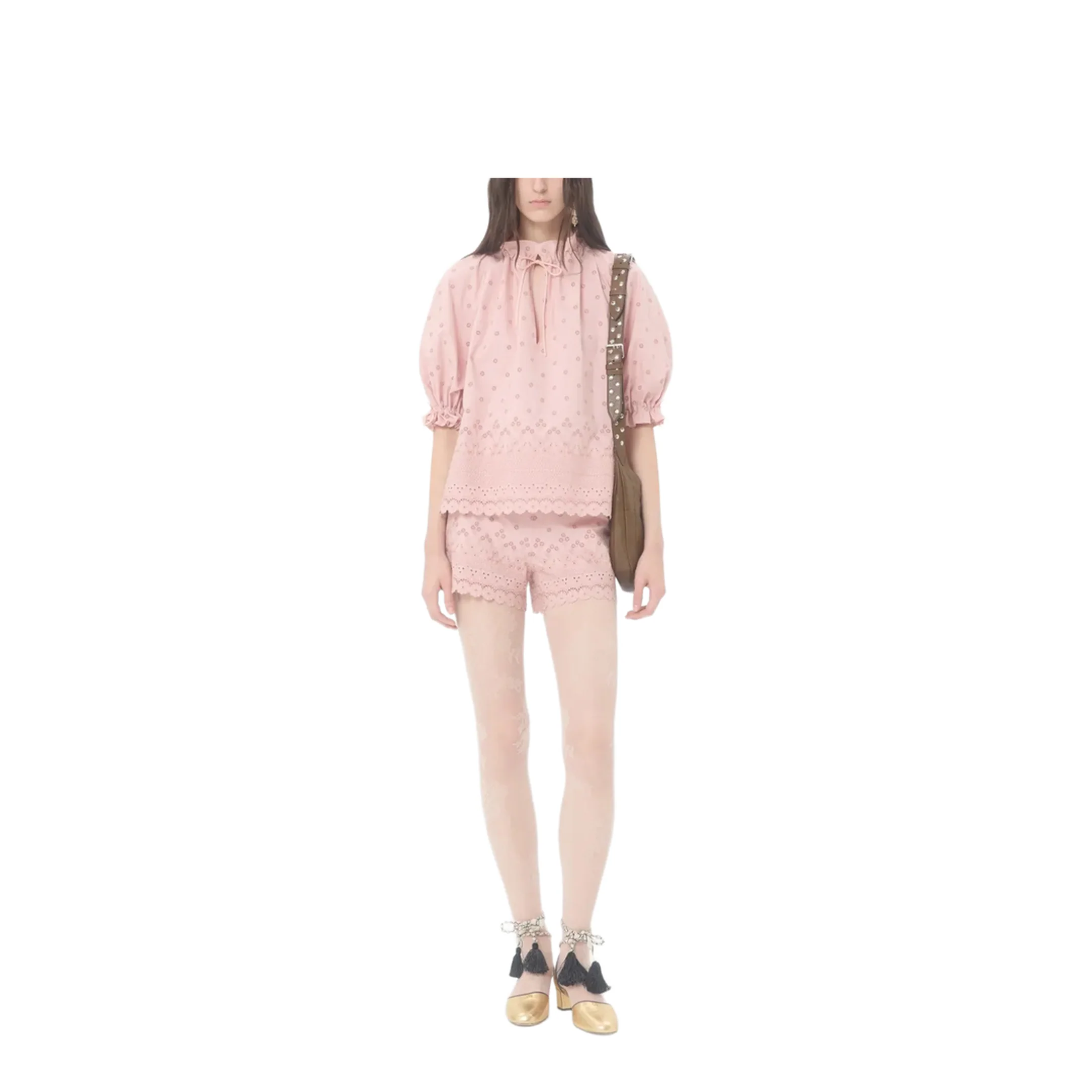 Lace Ruffles Cotton Top - Pink - Image 5