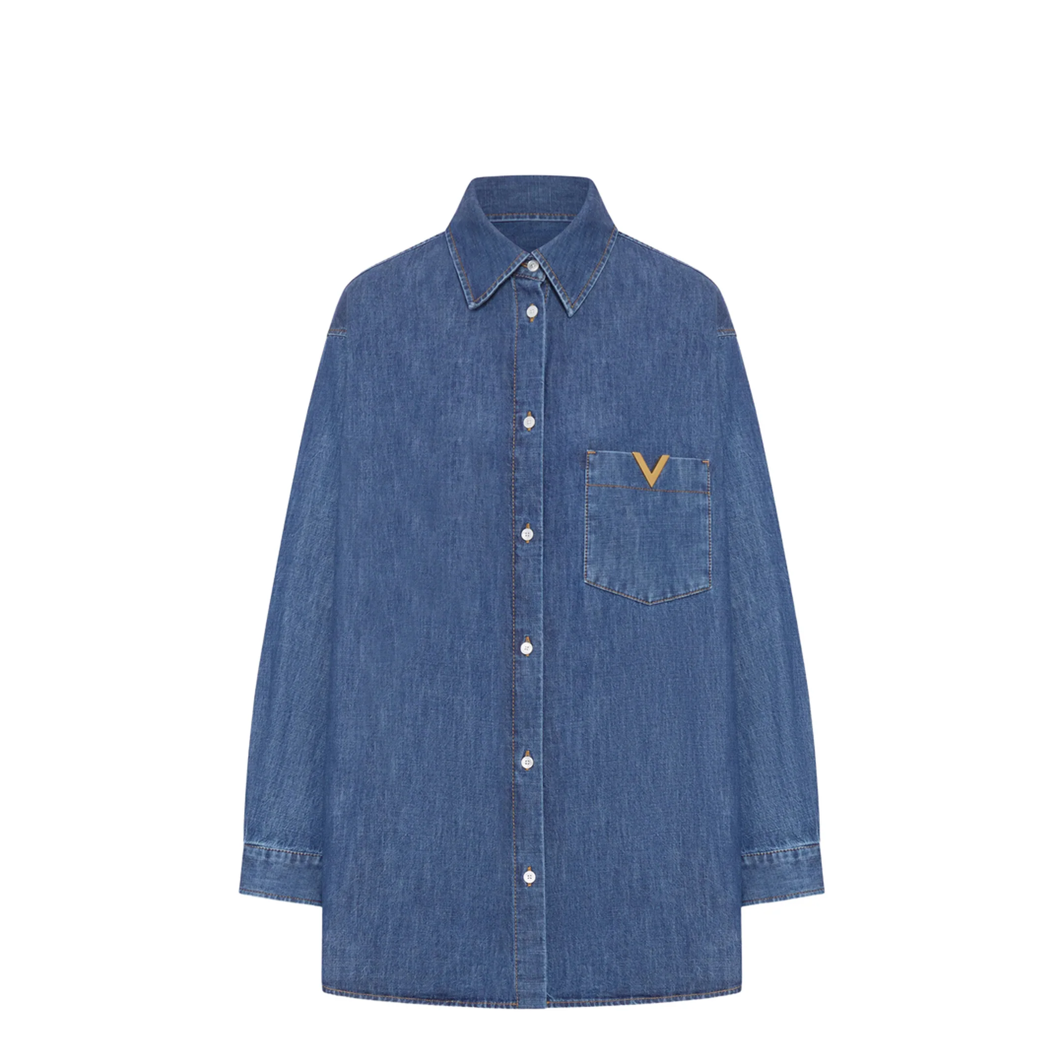 VLogo Chambray Denim Shirt - Blue - Image 3