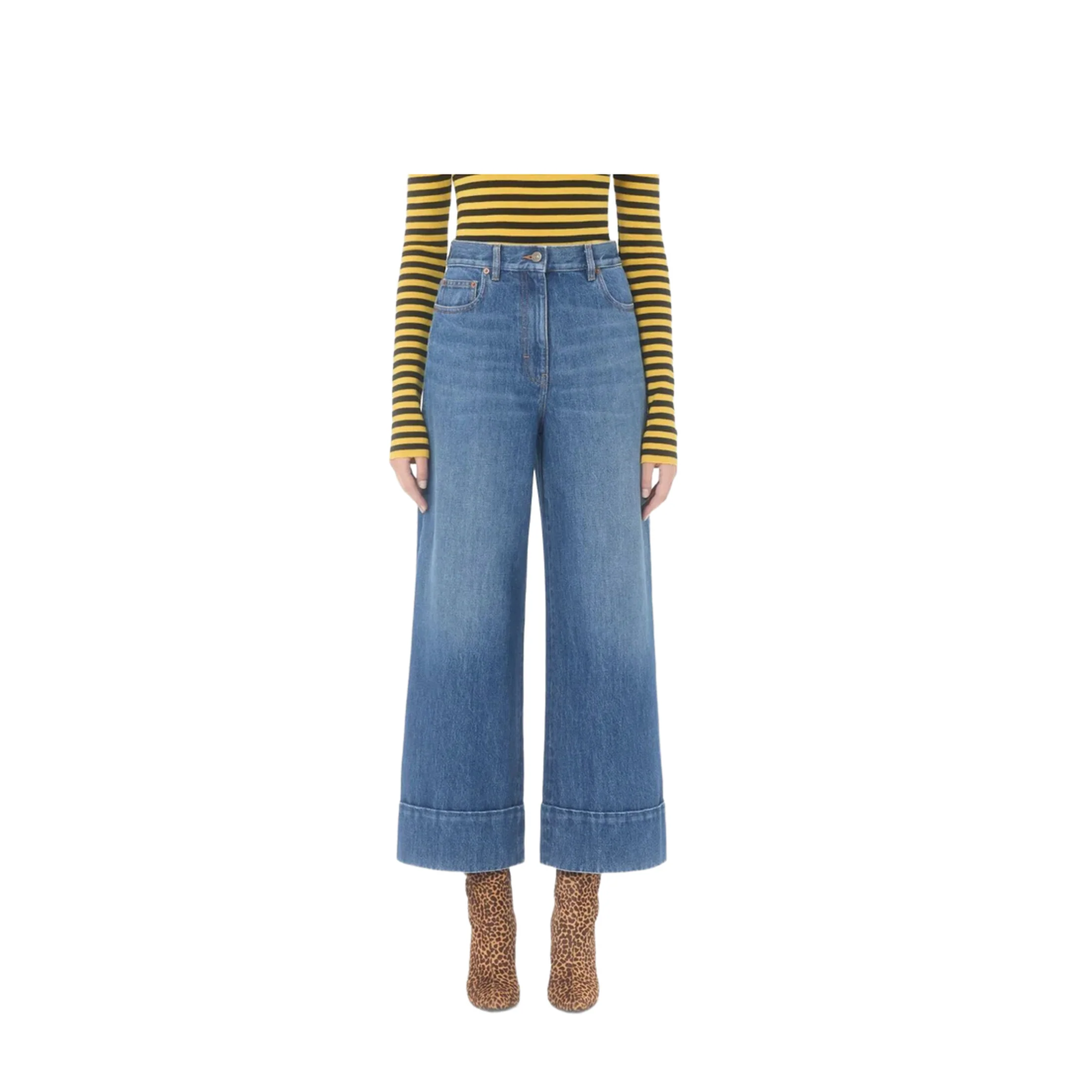 Cuffed Cropped Denim Jeans Blue - Image 4