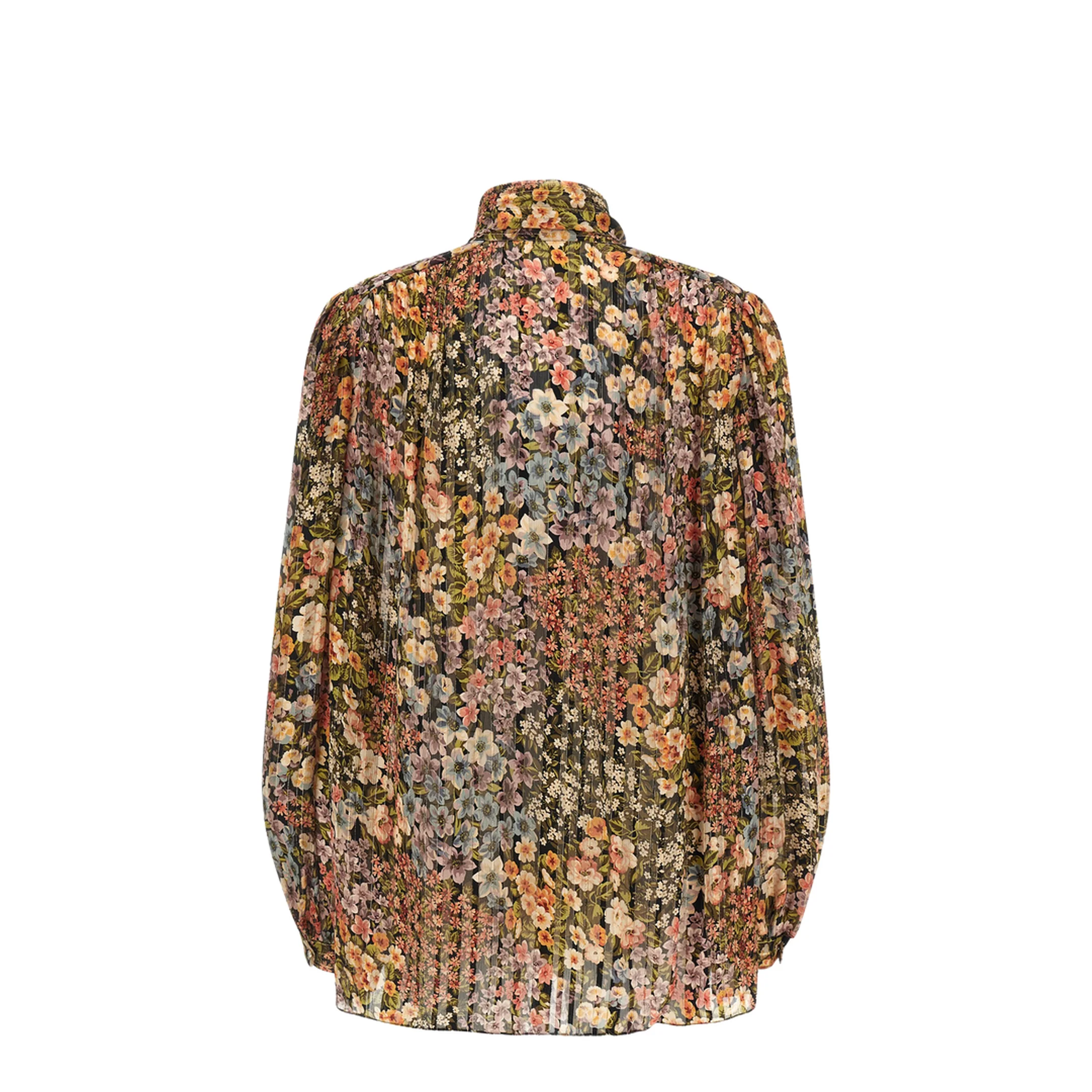 Floral Metallic Crinkle Bow-Neck Top - Image 2