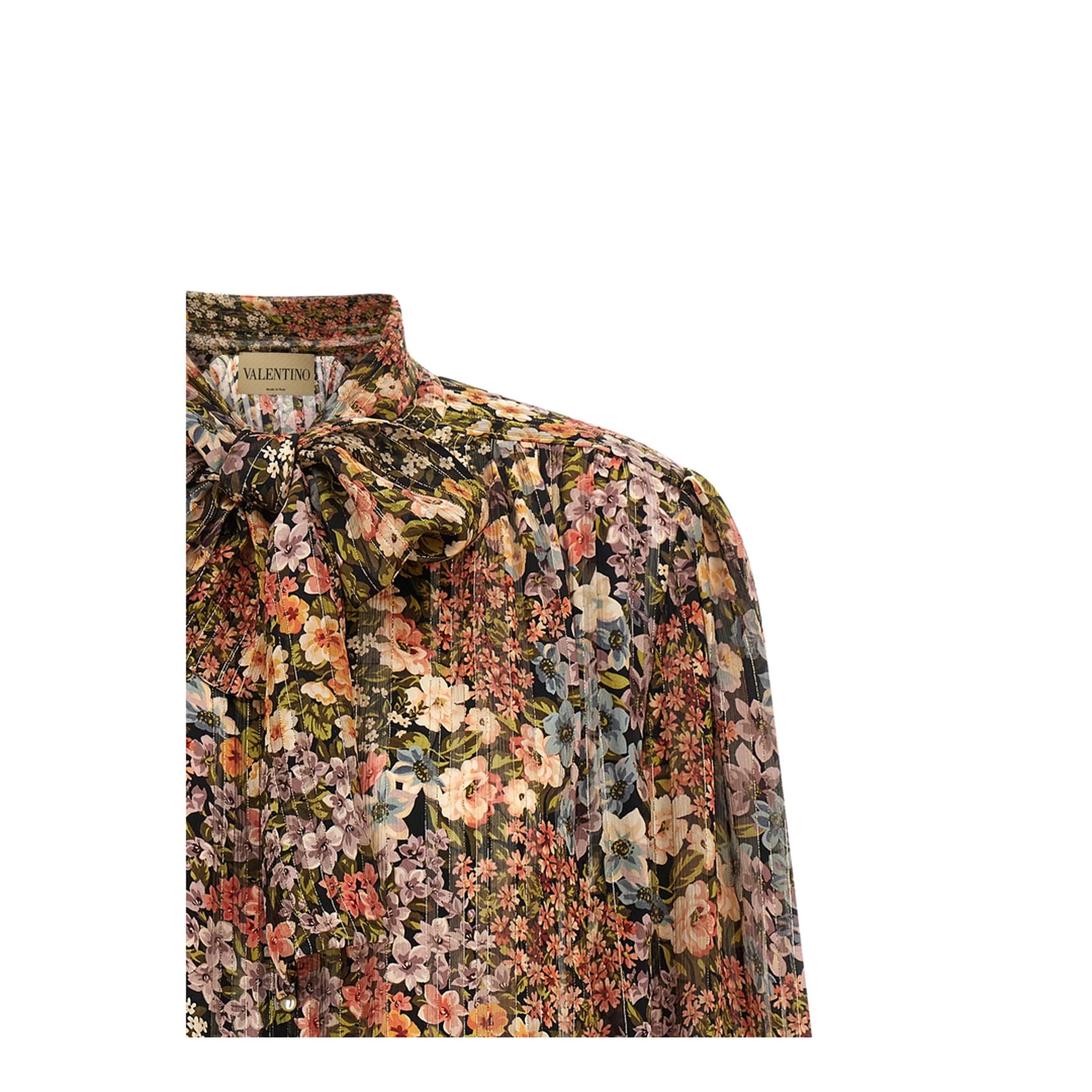 Floral Metallic Crinkle Bow-Neck Top - Image 3