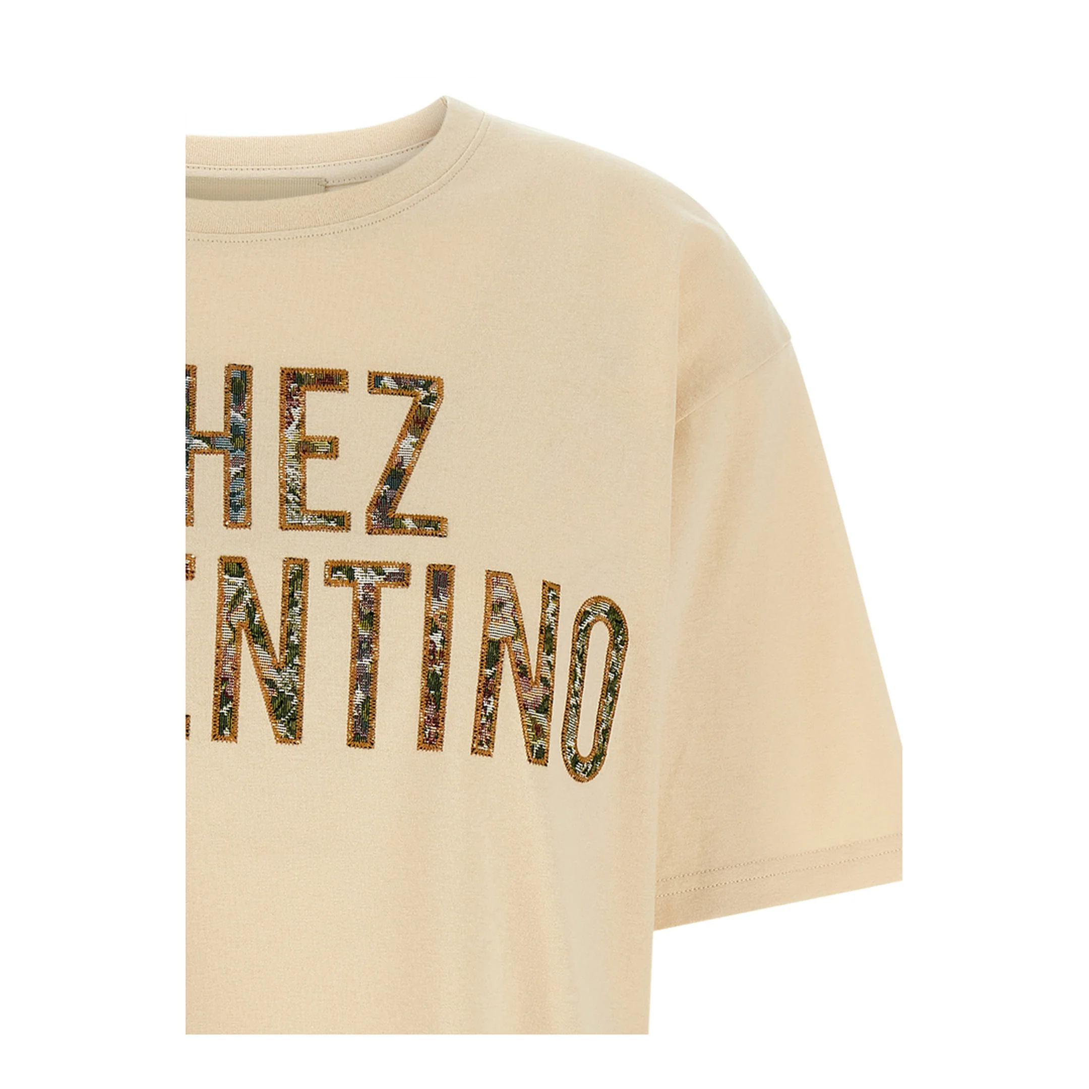 Embroidered Cotton Jersey T-Shirt - Beige - Image 3