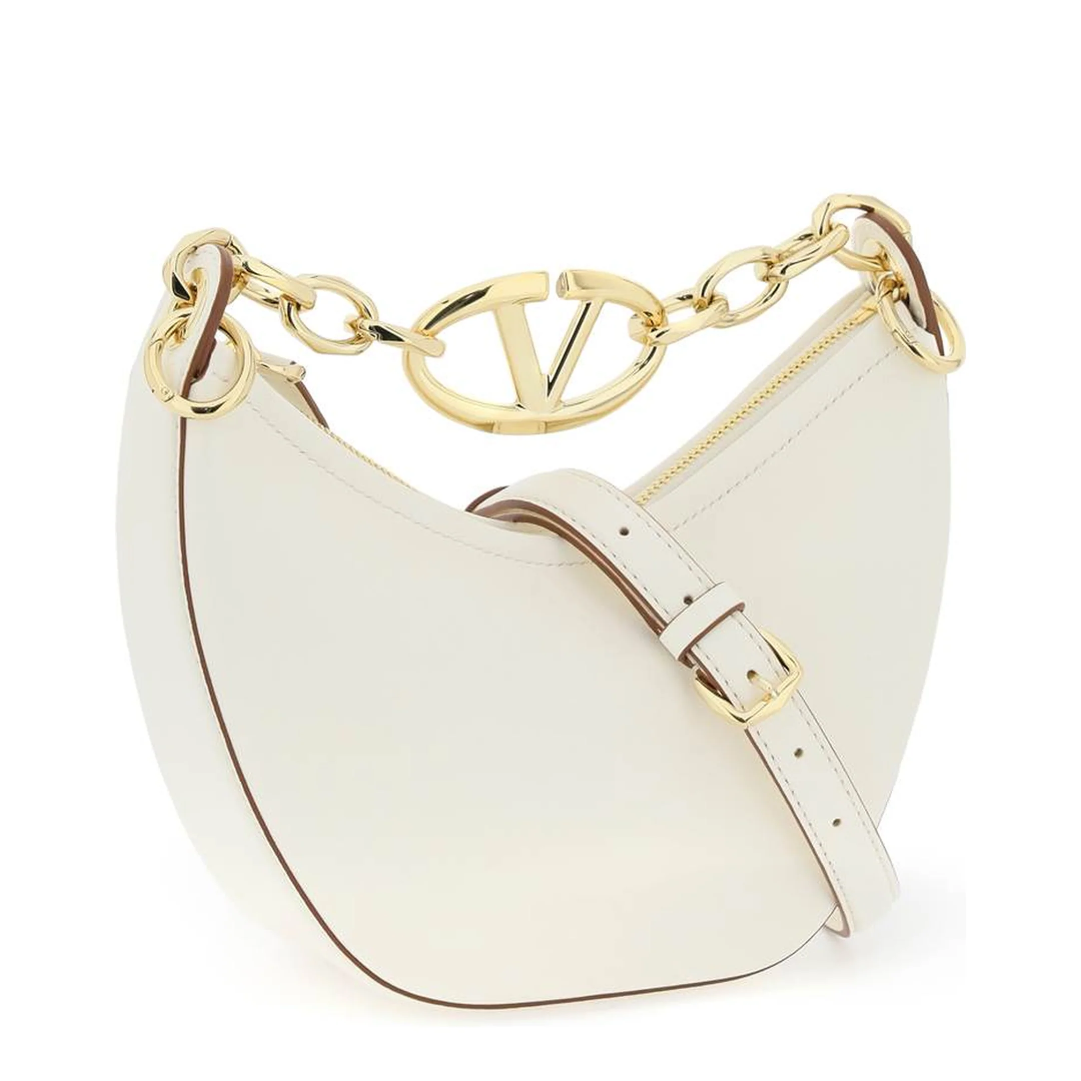 Ivory Leather Mini Hobo Vlogo Moon Handbag - Image 3