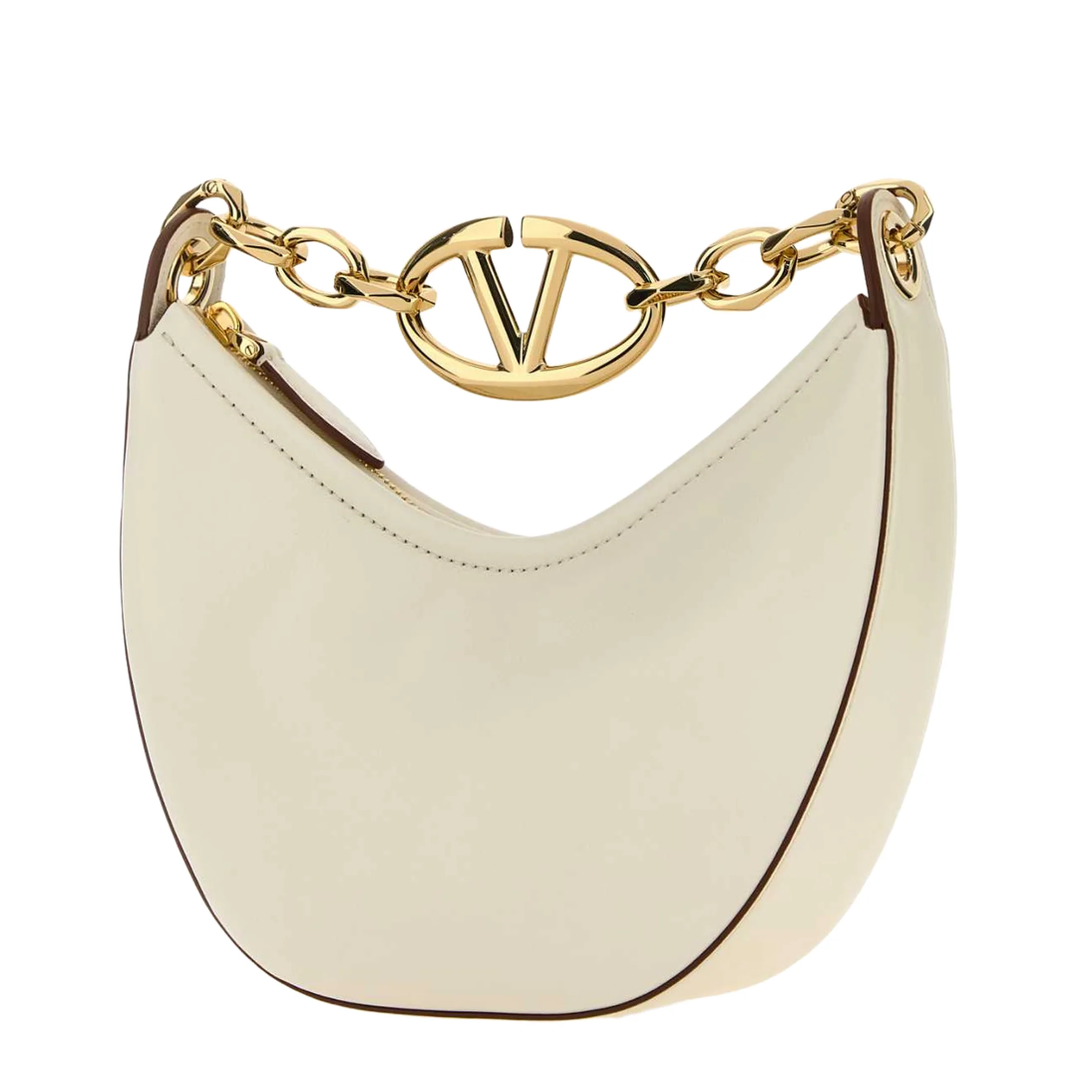 Ivory Leather Mini Hobo Vlogo Moon Handbag - Image 5