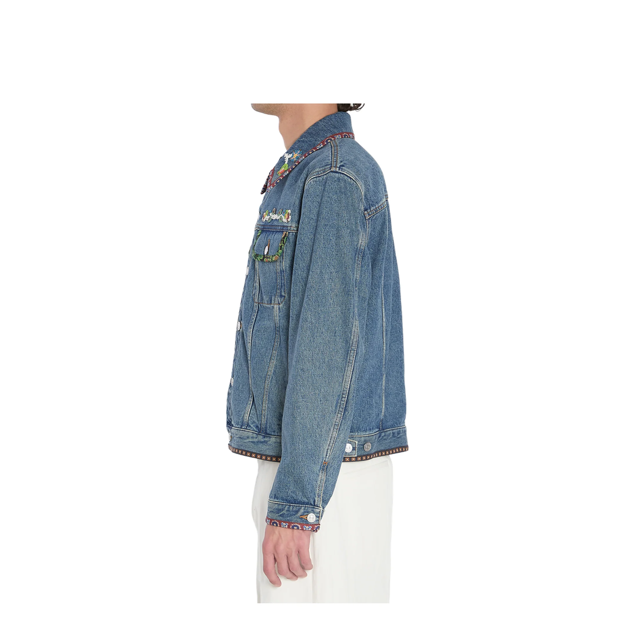 Denim Jacket With Beaded Embroidery And Printed Edges - Image 3