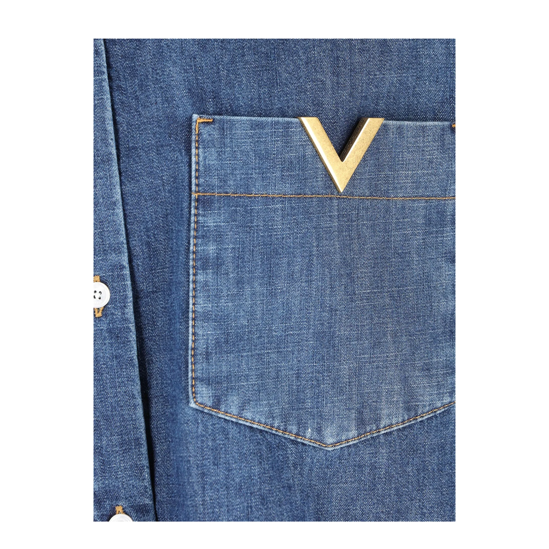 Women's Long Sleeve Denim Shirts Blue - Image 4