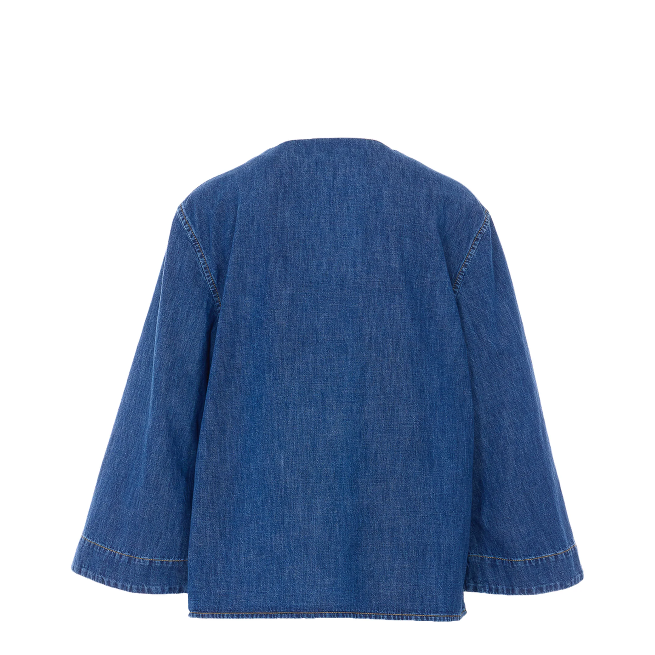 V-Neck Pocket Denim Shirt Blue - Image 2