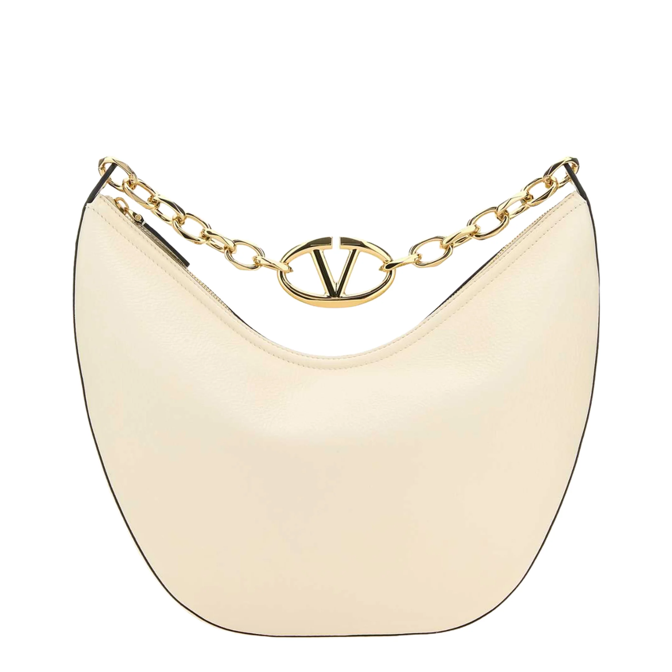 Vlogo Moon Medium Grainy Calfskin Hobo Bag With Chain - Image 2