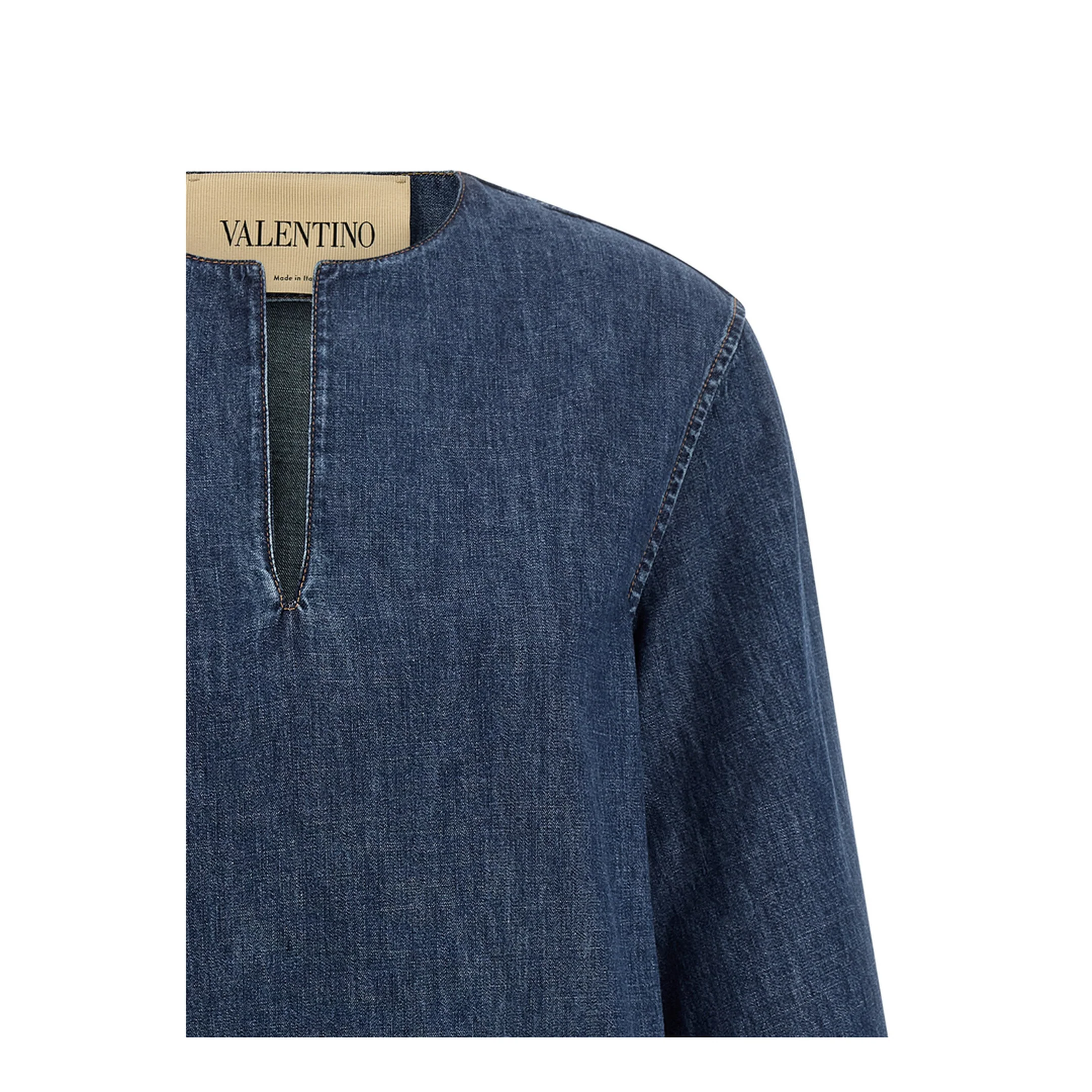VLogo Patch Denim Mini Dress - Blue - Image 3