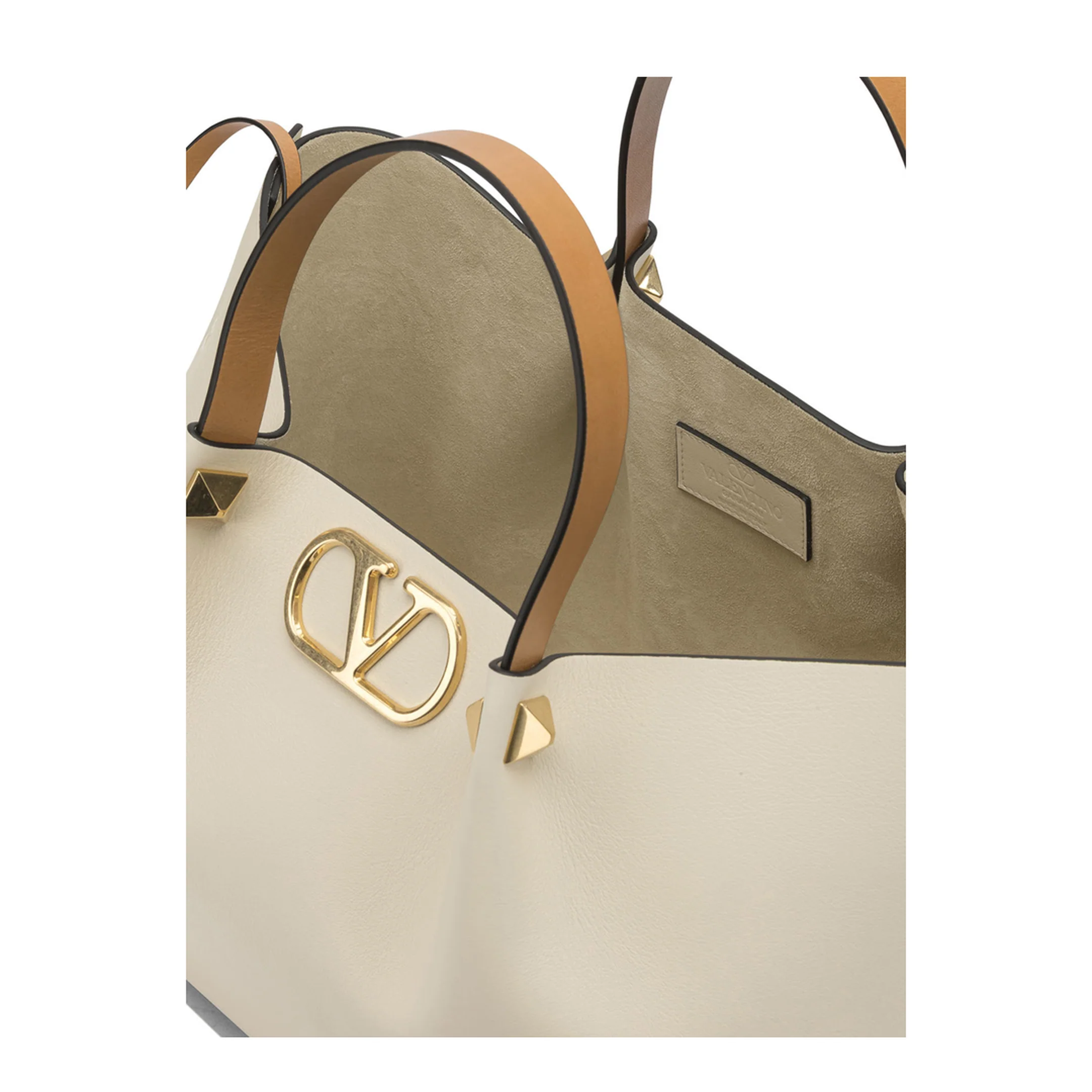 VLogo Medium Leather Handbags - Beige - Image 5